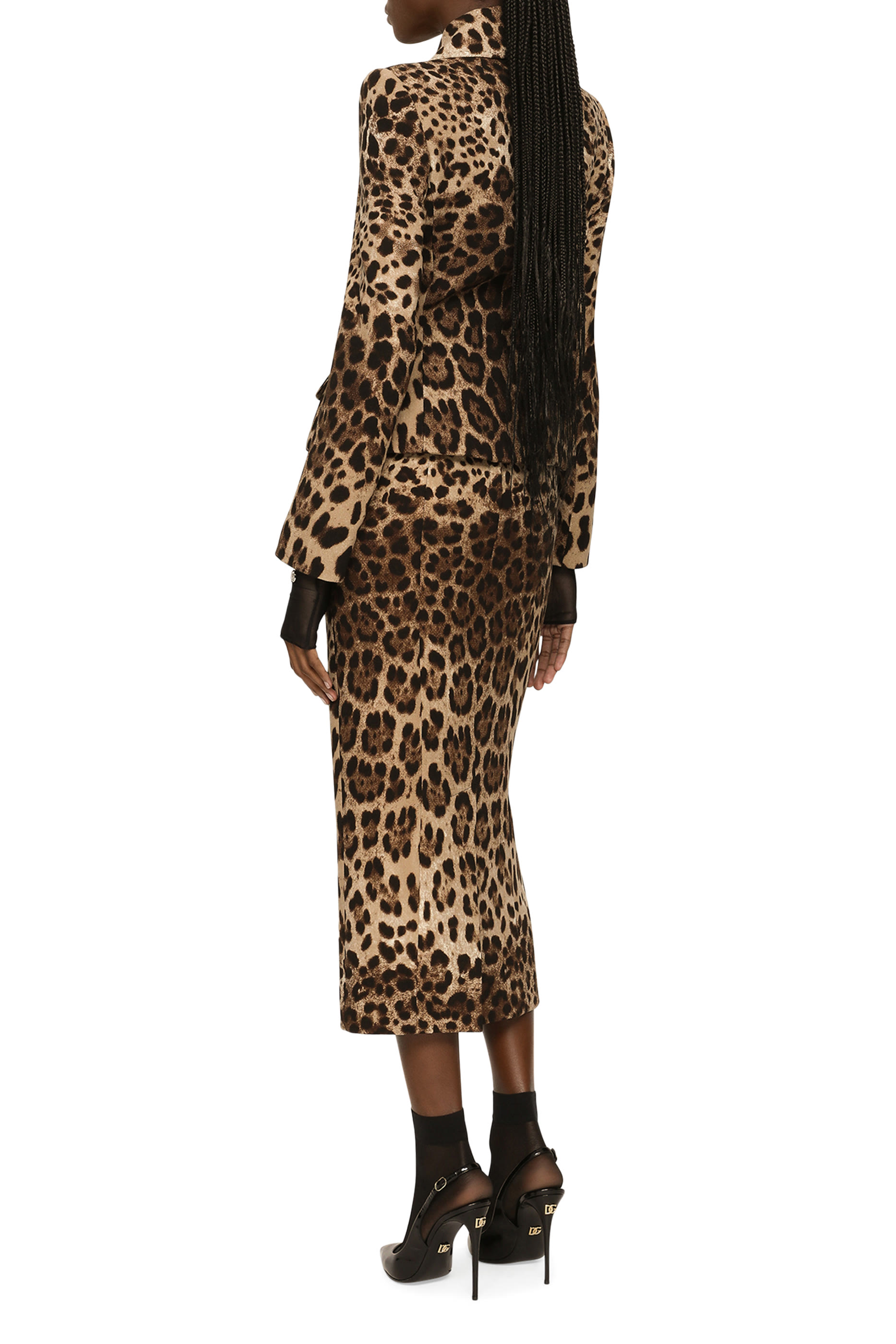 Single-Breasted Double Crepe Jacket with Leopard Print