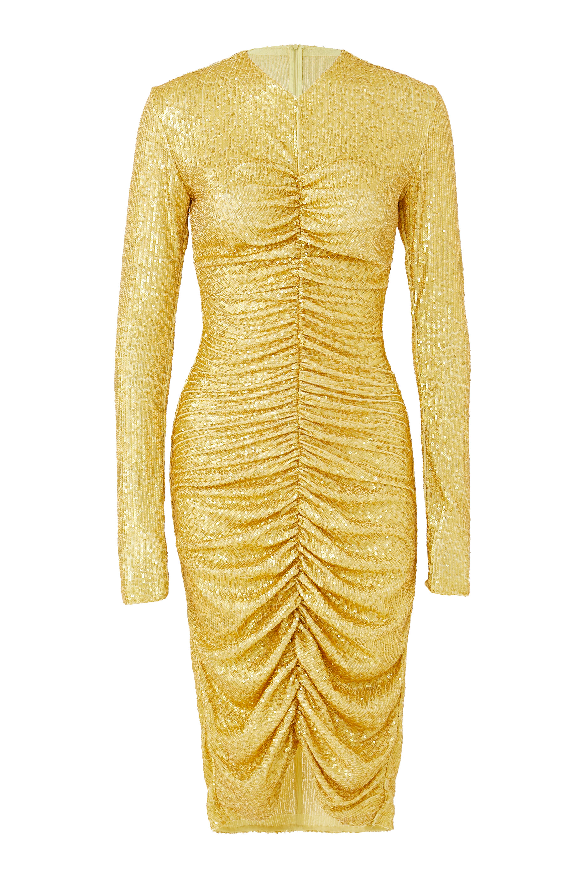 Long Sleeved V-Neck Shirred Front Dress