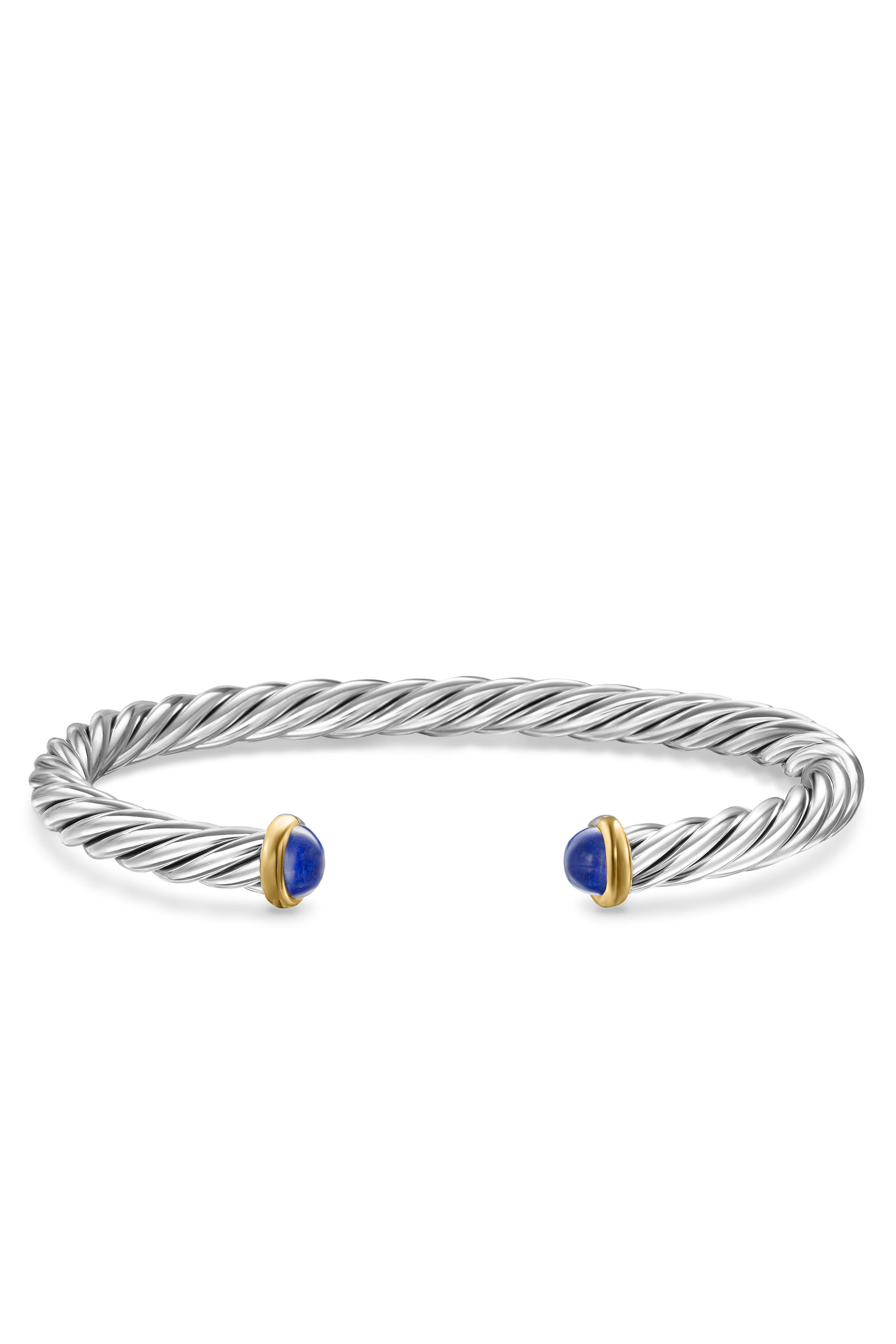Cable Cuff Bracelet, Sterling Silver with 14K Yellow Gold & Lapis 
