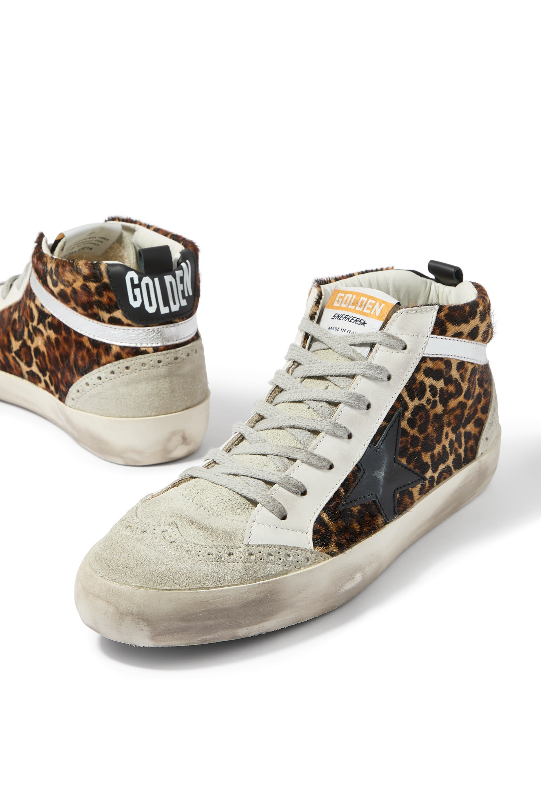 Mid Star Sneakers in Leopard Print Pony Skin with Black Star