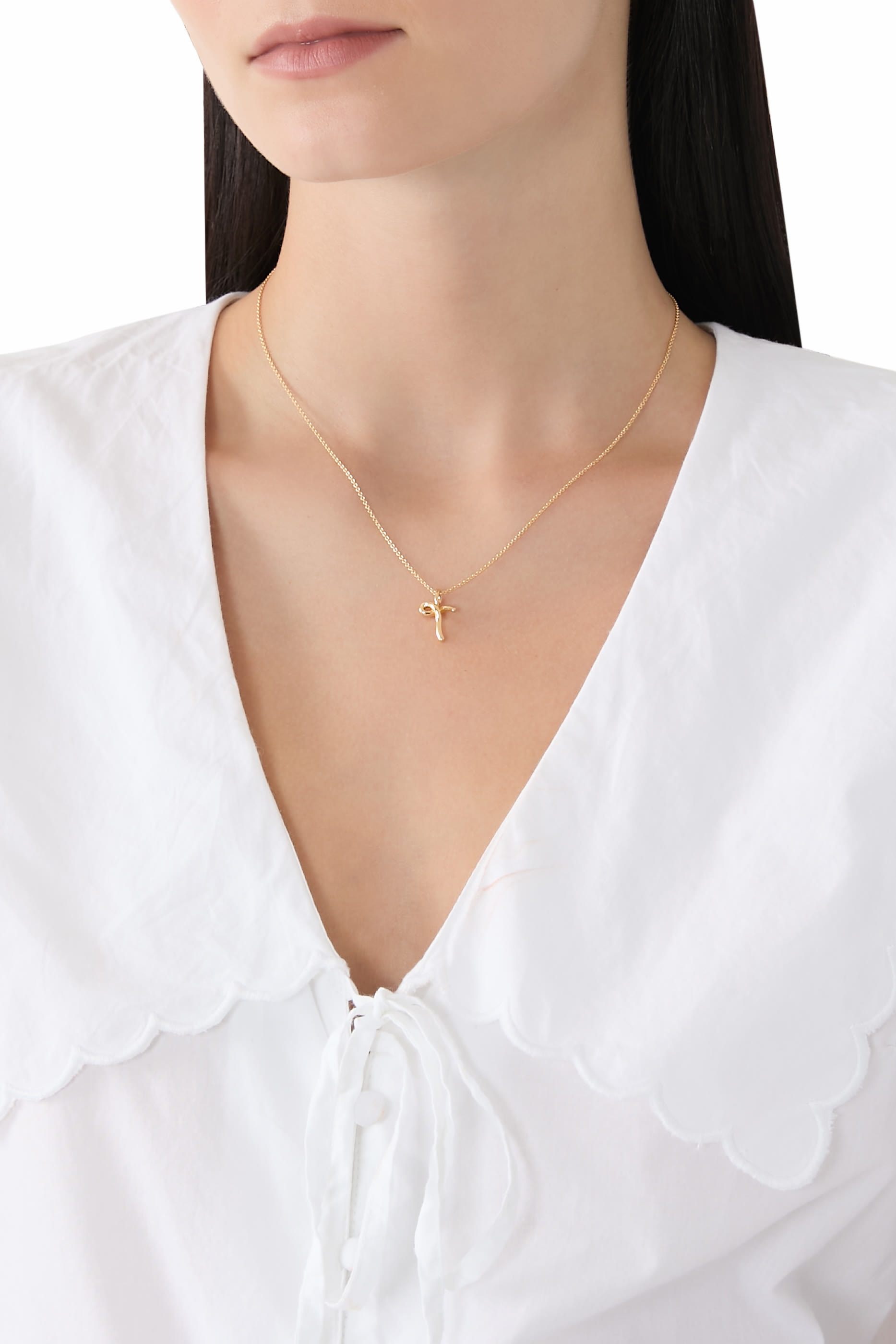 Curly Molten Mini Initial Necklace - T, 18ct Recycled Gold Vermeil on Recycled Sterling Silver