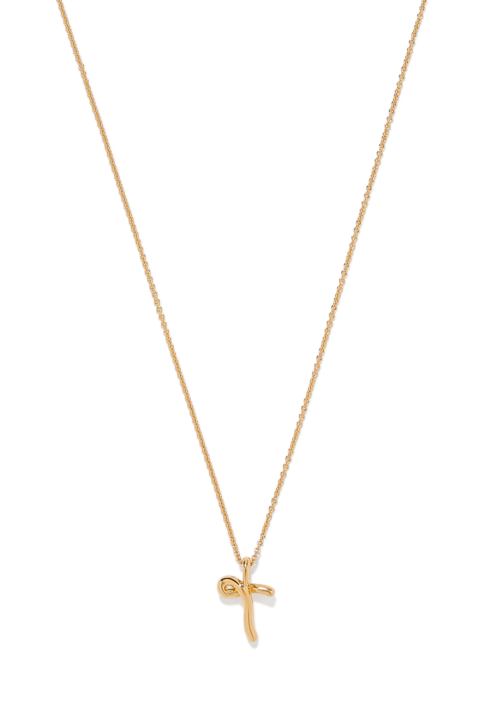 Curly Molten Mini Initial Necklace - T, 18ct Recycled Gold Vermeil on Recycled Sterling Silver