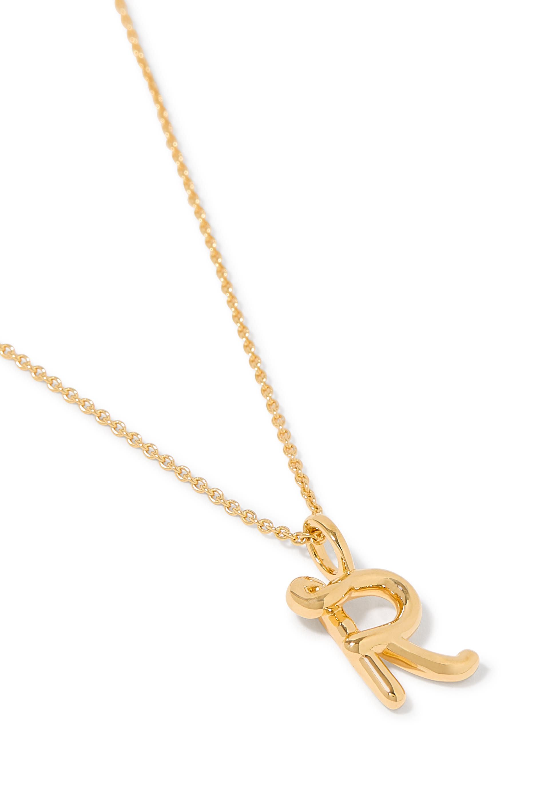 Curly Molten Mini Initial Necklace - R, 18ct Recycled Gold Vermeil on Recycled Sterling Silver
