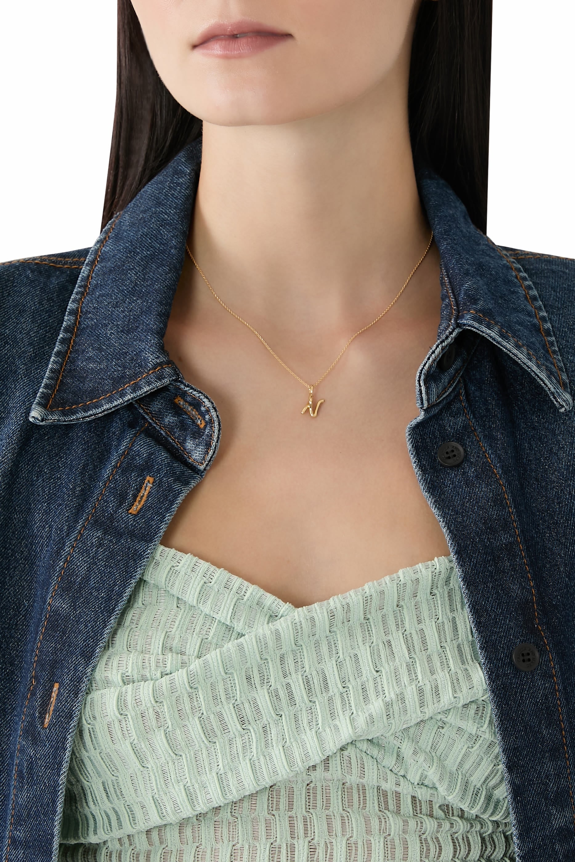 Curly Molten Mini Initial Necklace - N, 18ct Recycled Gold Vermeil on Recycled Sterling Silver