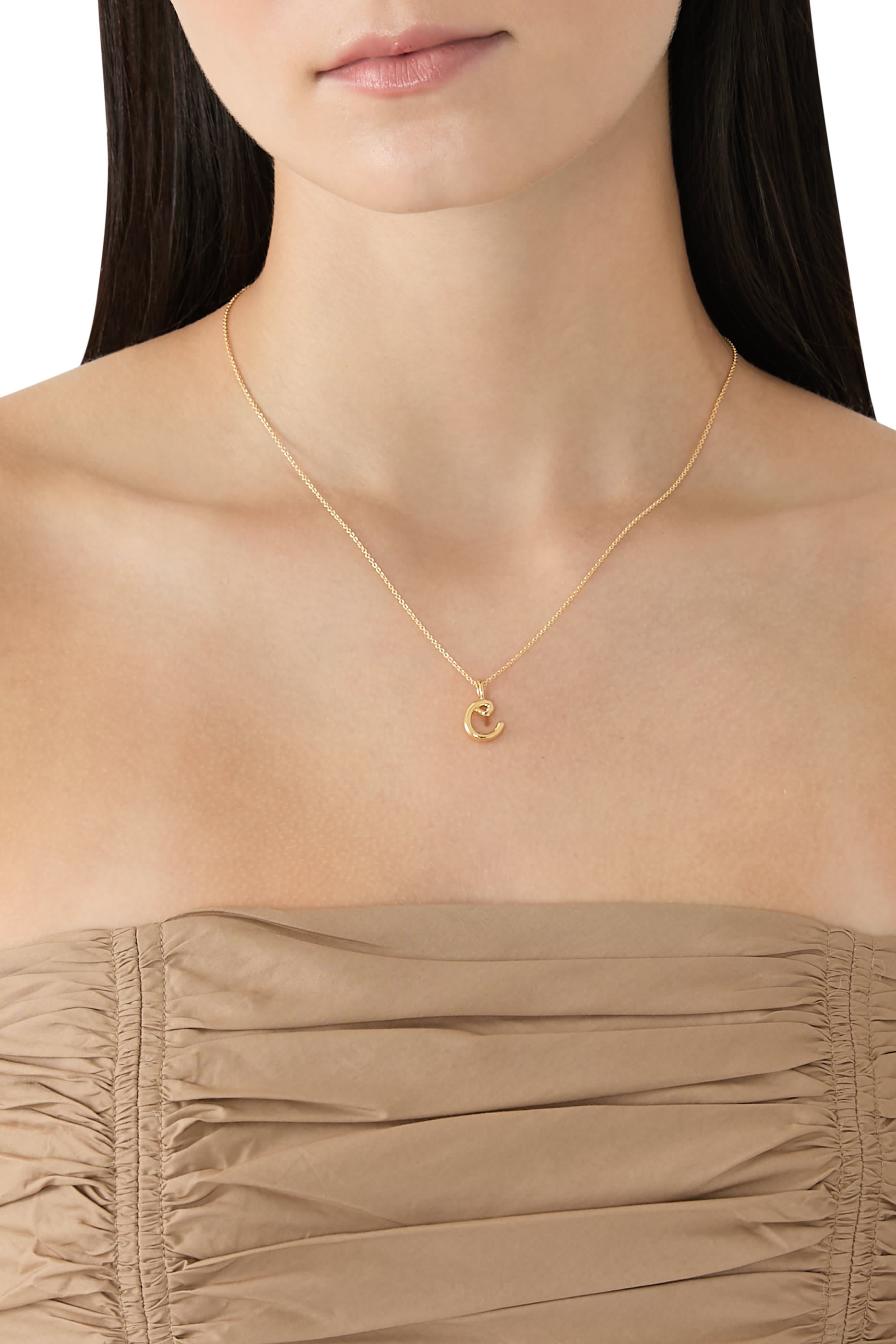 Curly Molten Mini Initial Necklace - C , 18ct Recycled Gold Vermeil on Recycled Sterling Silver