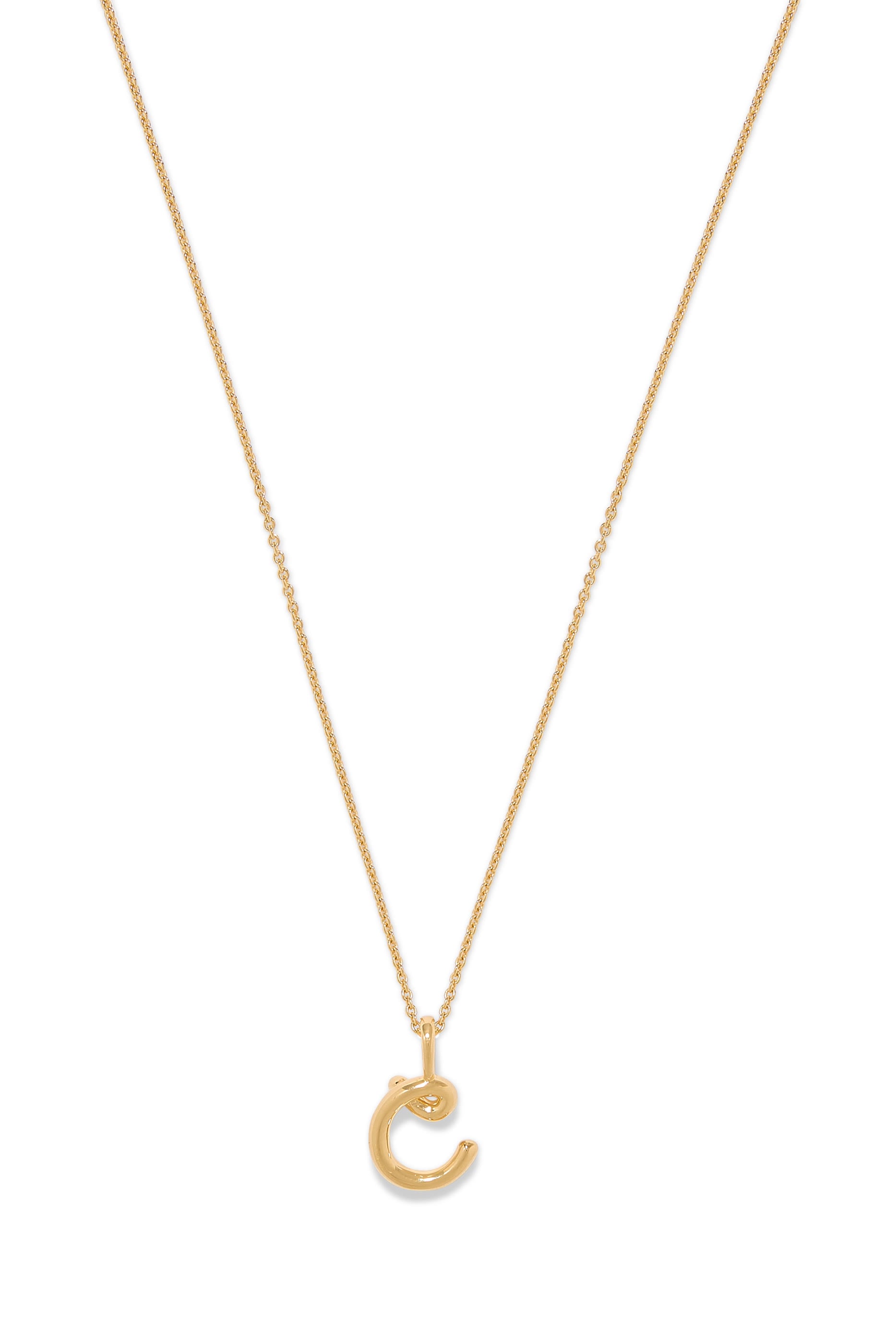 Curly Molten Mini Initial Necklace - C , 18ct Recycled Gold Vermeil on Recycled Sterling Silver