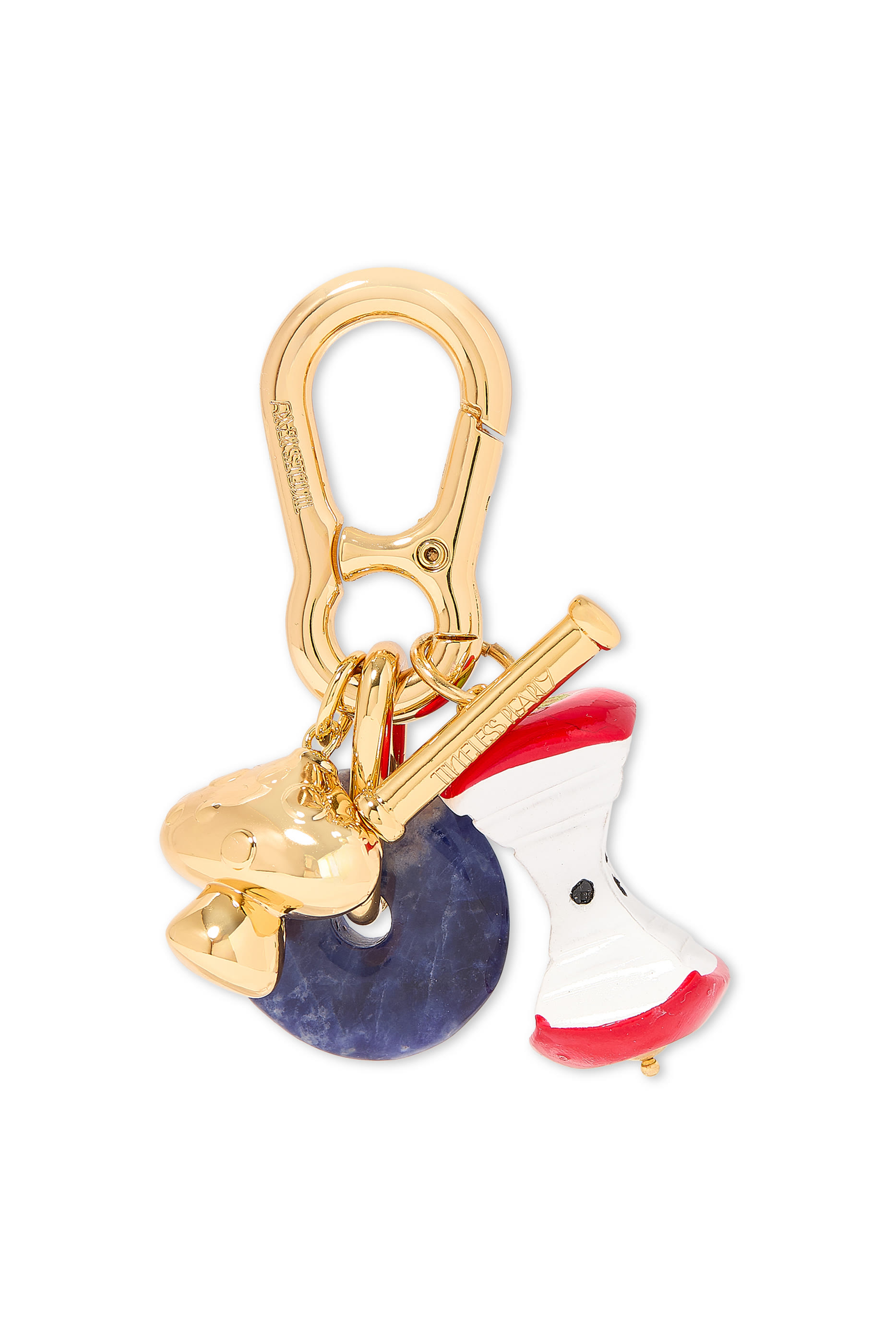 Keychain with Apple, Mushroom, and Blue Stone Charms