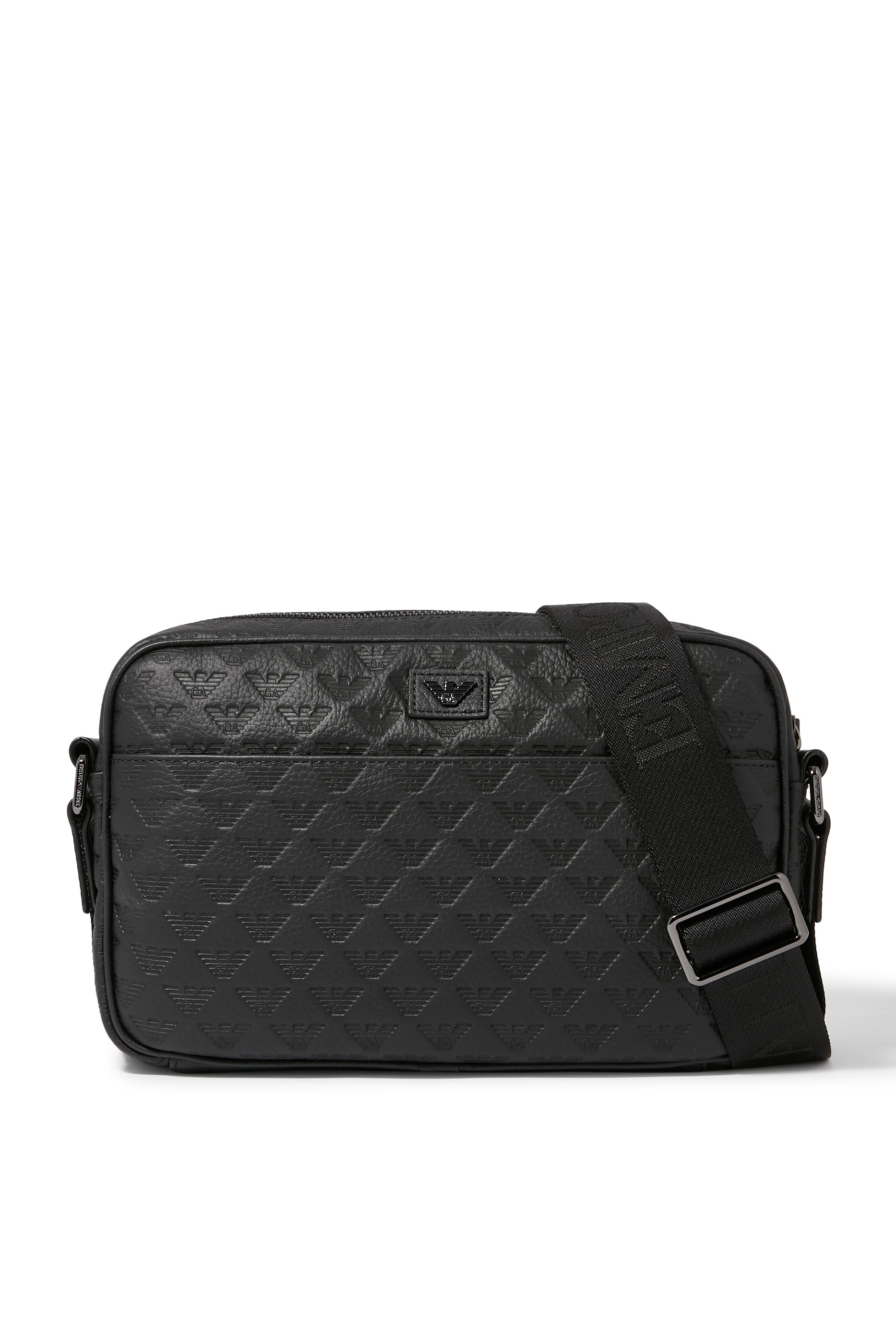 Leather Shoulder Bag with All-Over Embossed Eagle