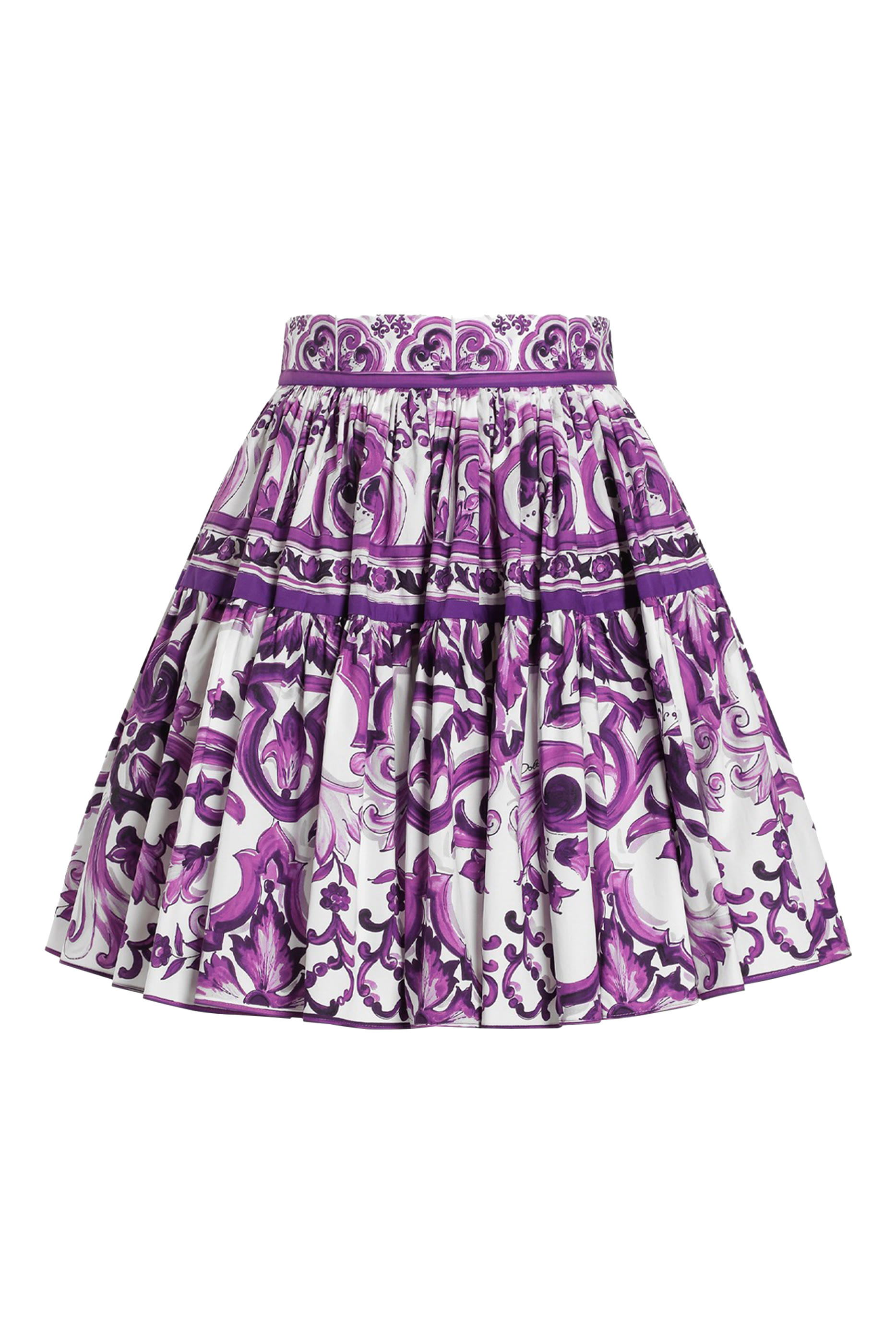 Majolica-Print Poplin Short Skirt