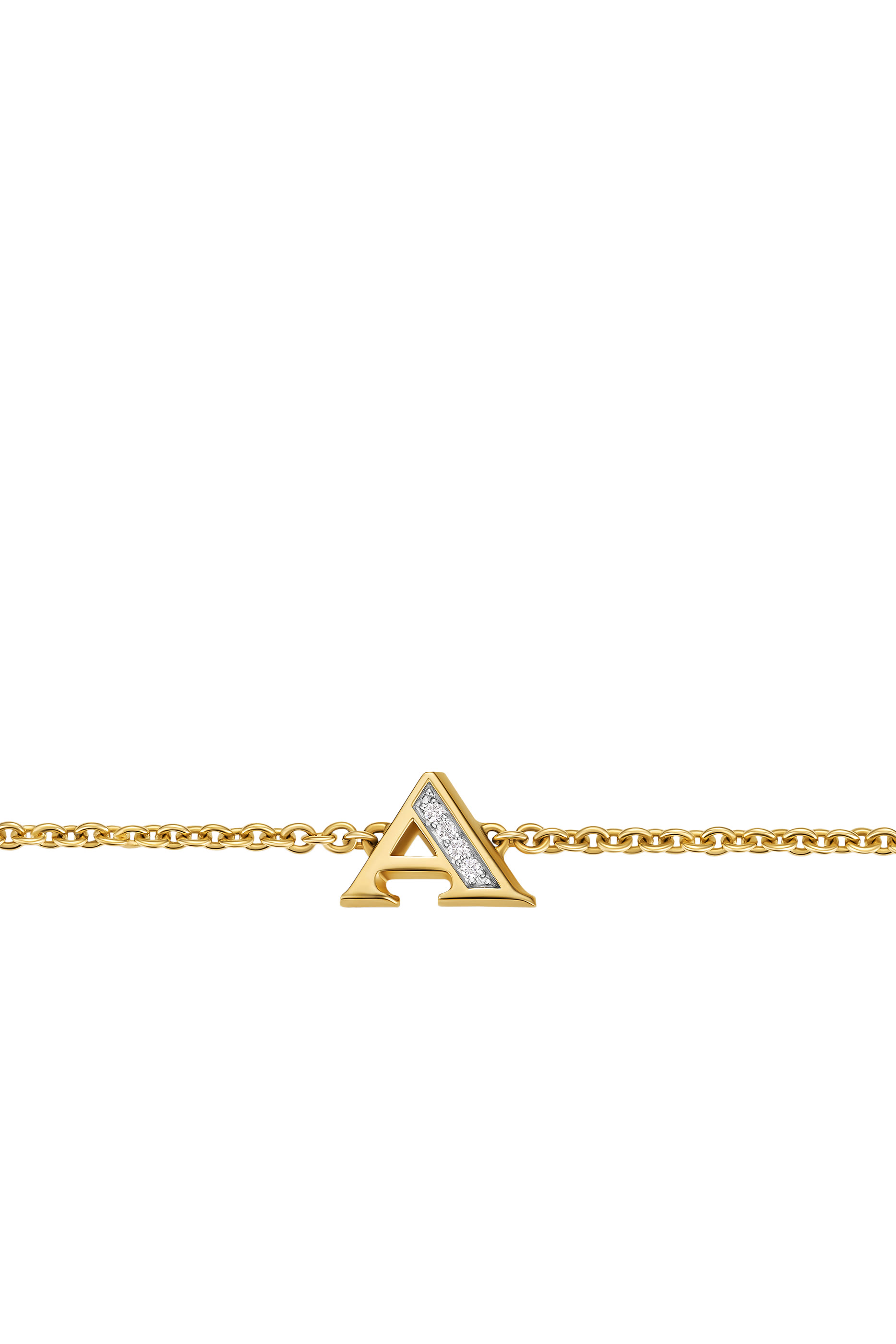Petite Pavé A Initial Chain Bracelet, 18K Yellow Gold & Diamonds