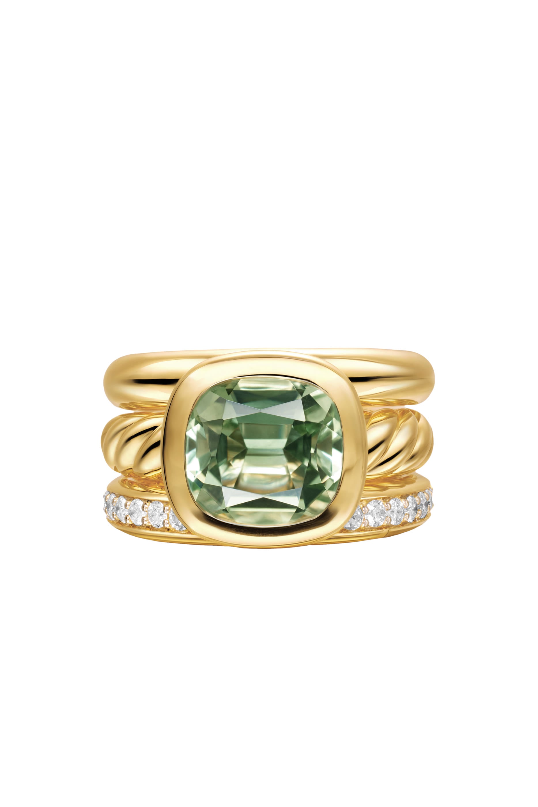  DY Mercer® Three Row Stone Ring, 18K Yellow Gold with Prasiolite and Diamonds