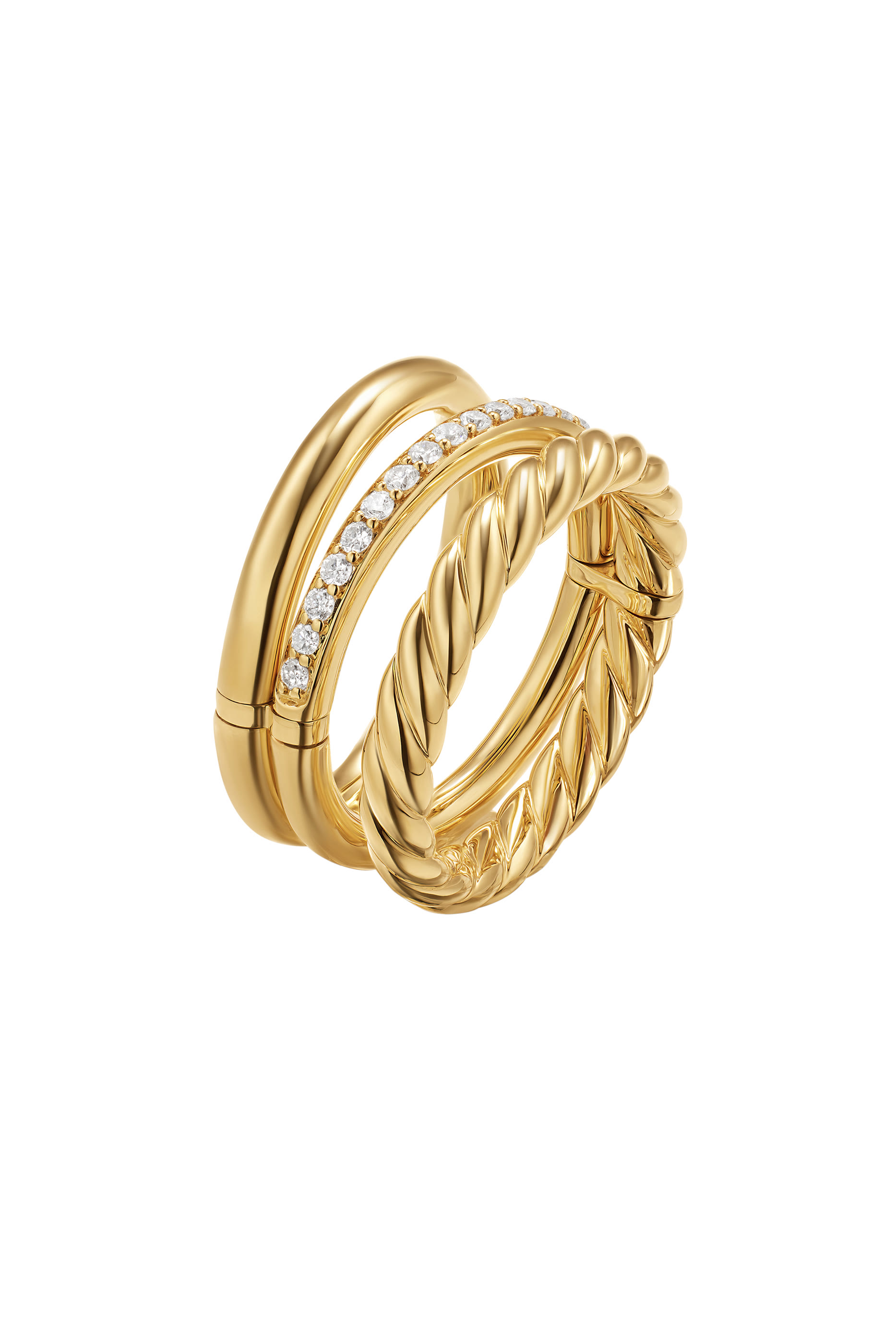  DY Mercer® Three Row Ring, 18K Yellow Gold & Diamonds