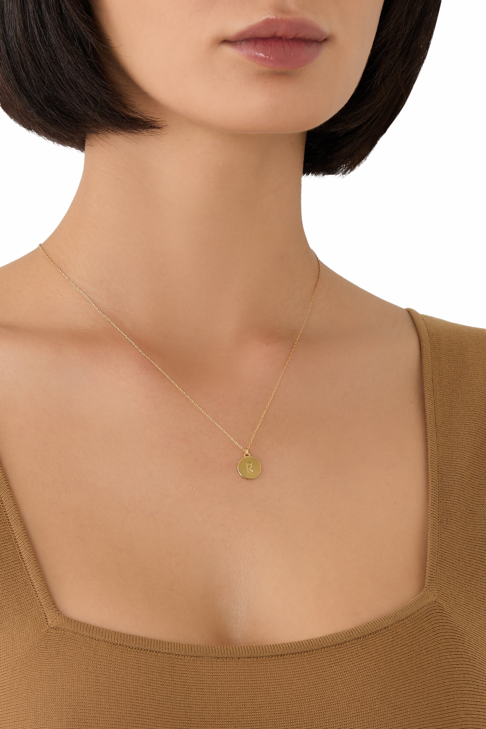 R Initial Mini Pendant, Plated Metal