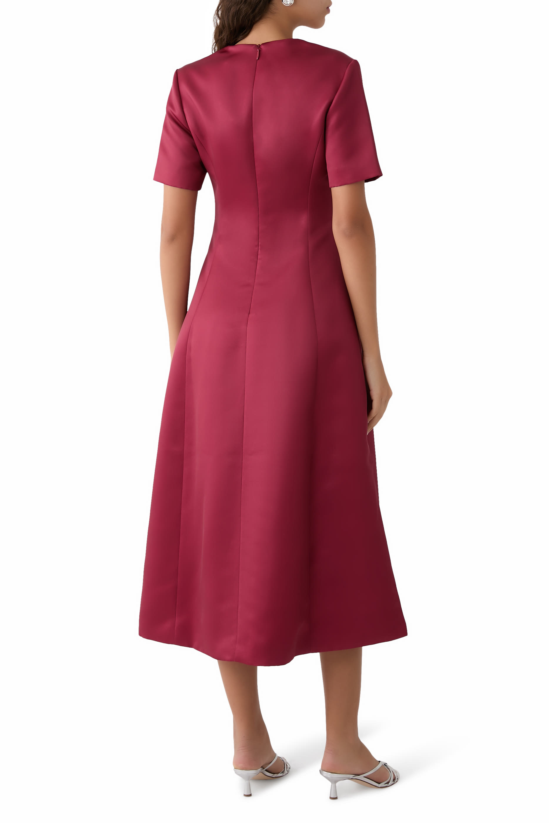 Caroline Short Sleeve Midi Dress - Lily Print in Burgundy