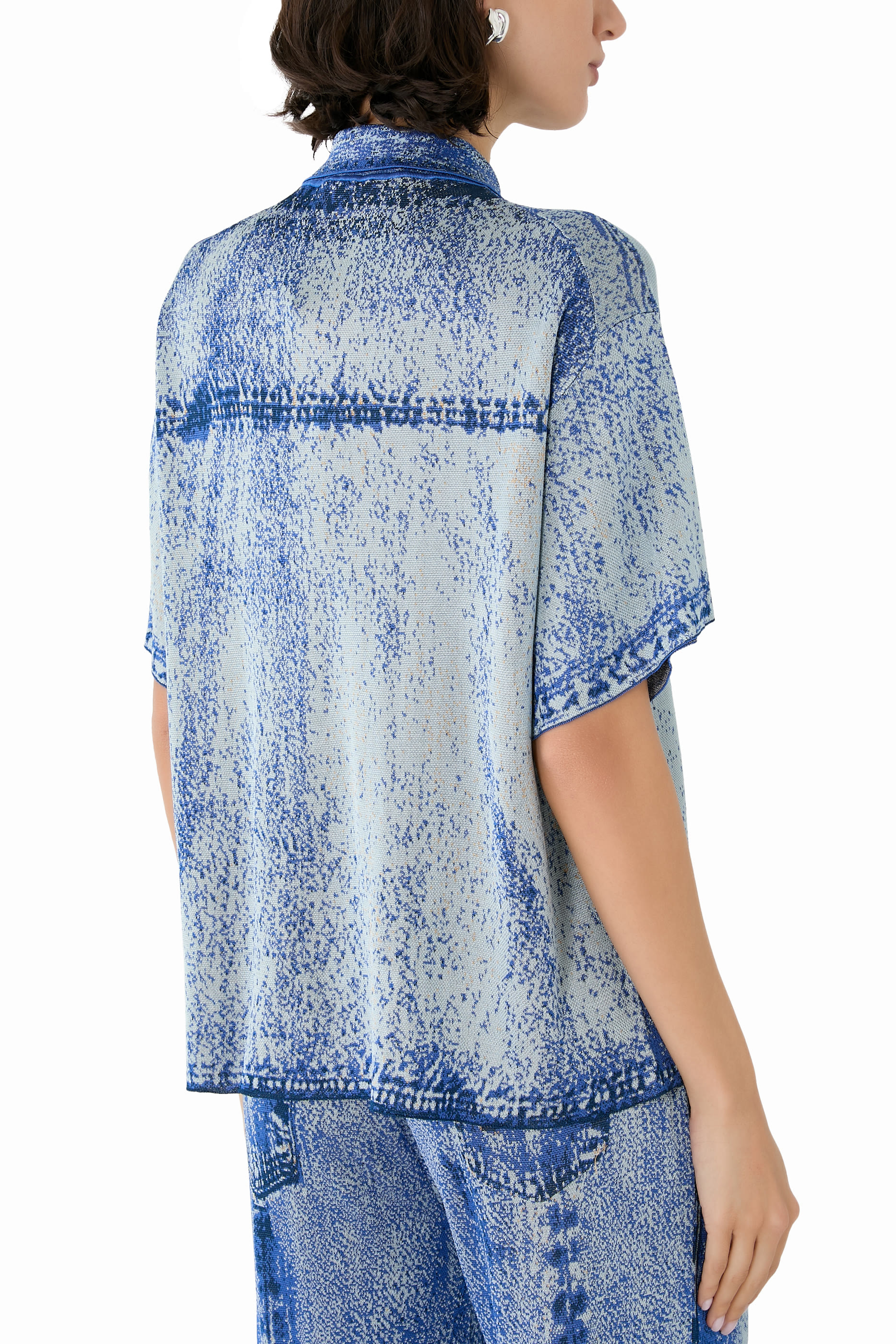 Asher Oversized Denim Print Polo Top 