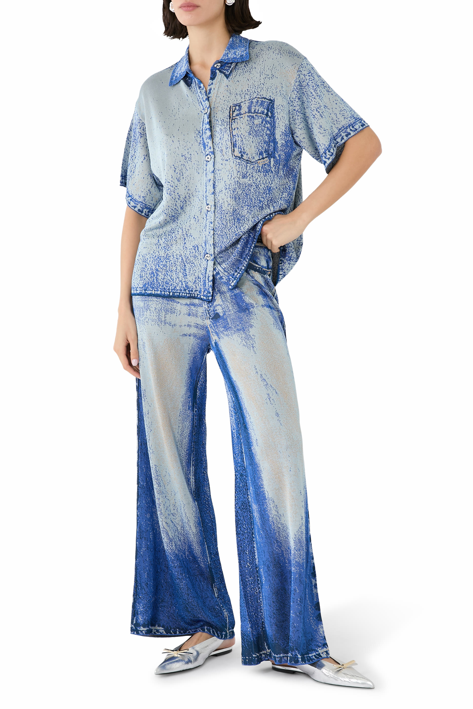 Asher Oversized Denim Print Polo Top 