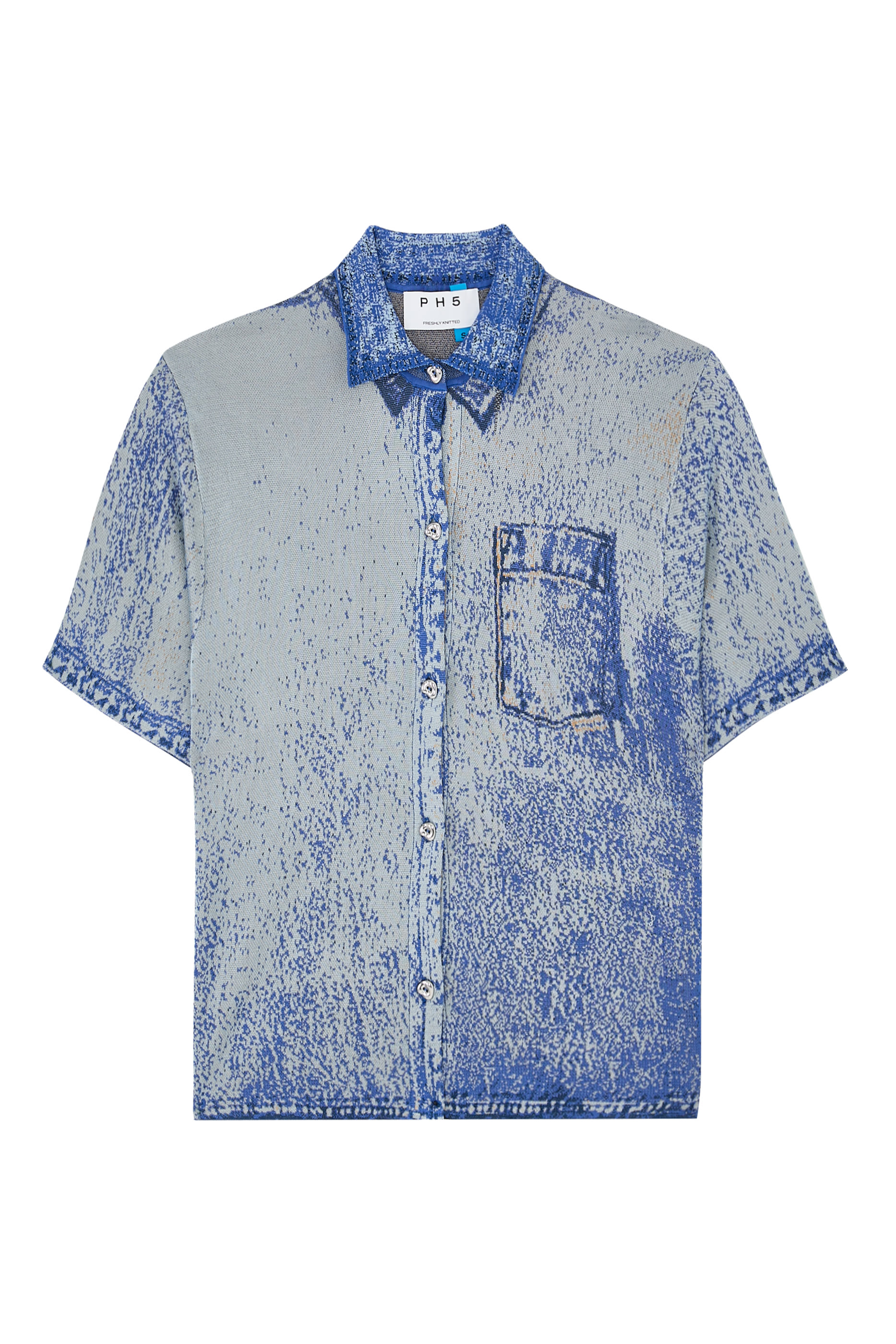 Asher Oversized Denim Print Polo Top 