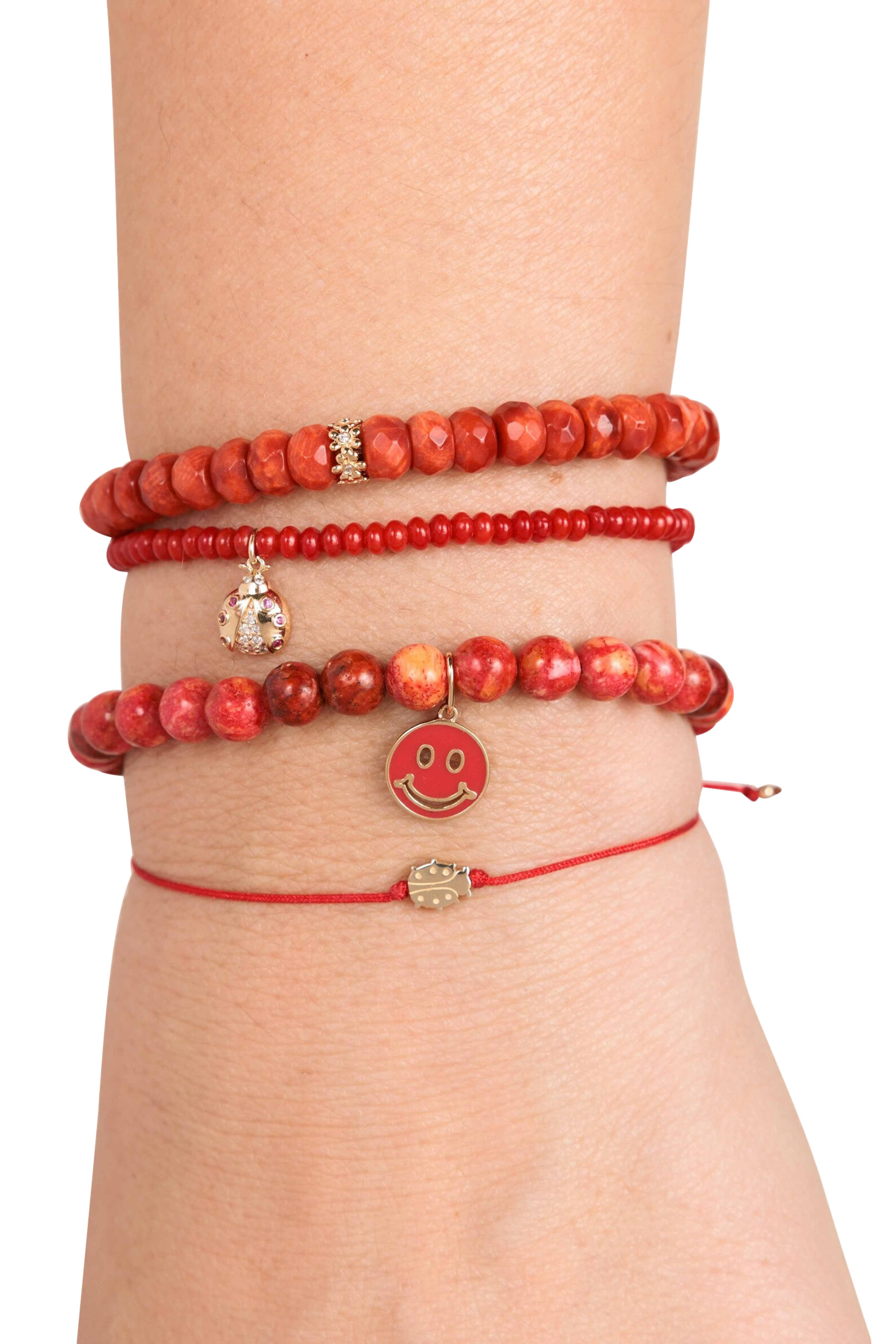 Kids Tiny Ladybug Bead Cord Bracelet