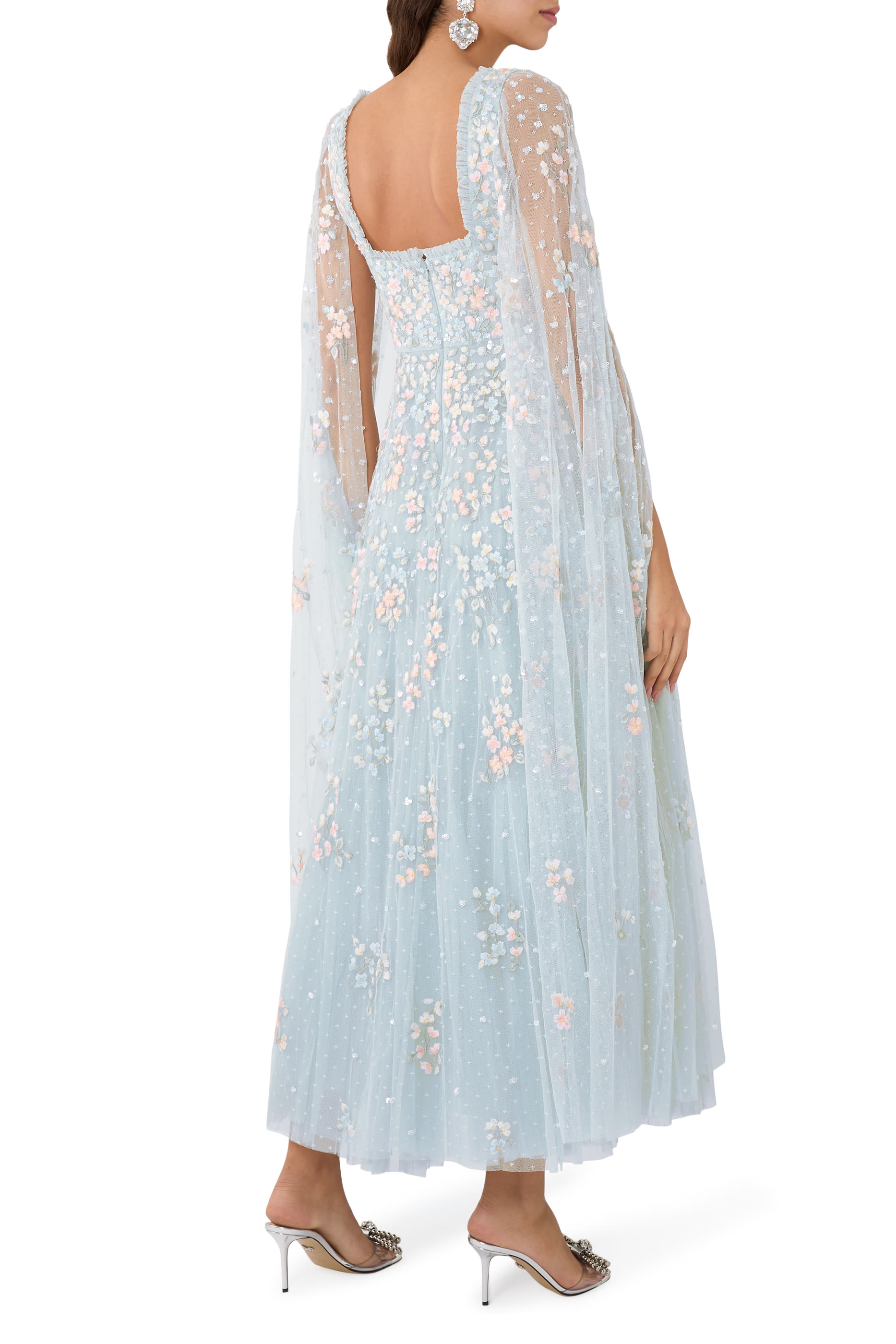 Versailles Ditsy Cape Sleeves Ankle Gown
