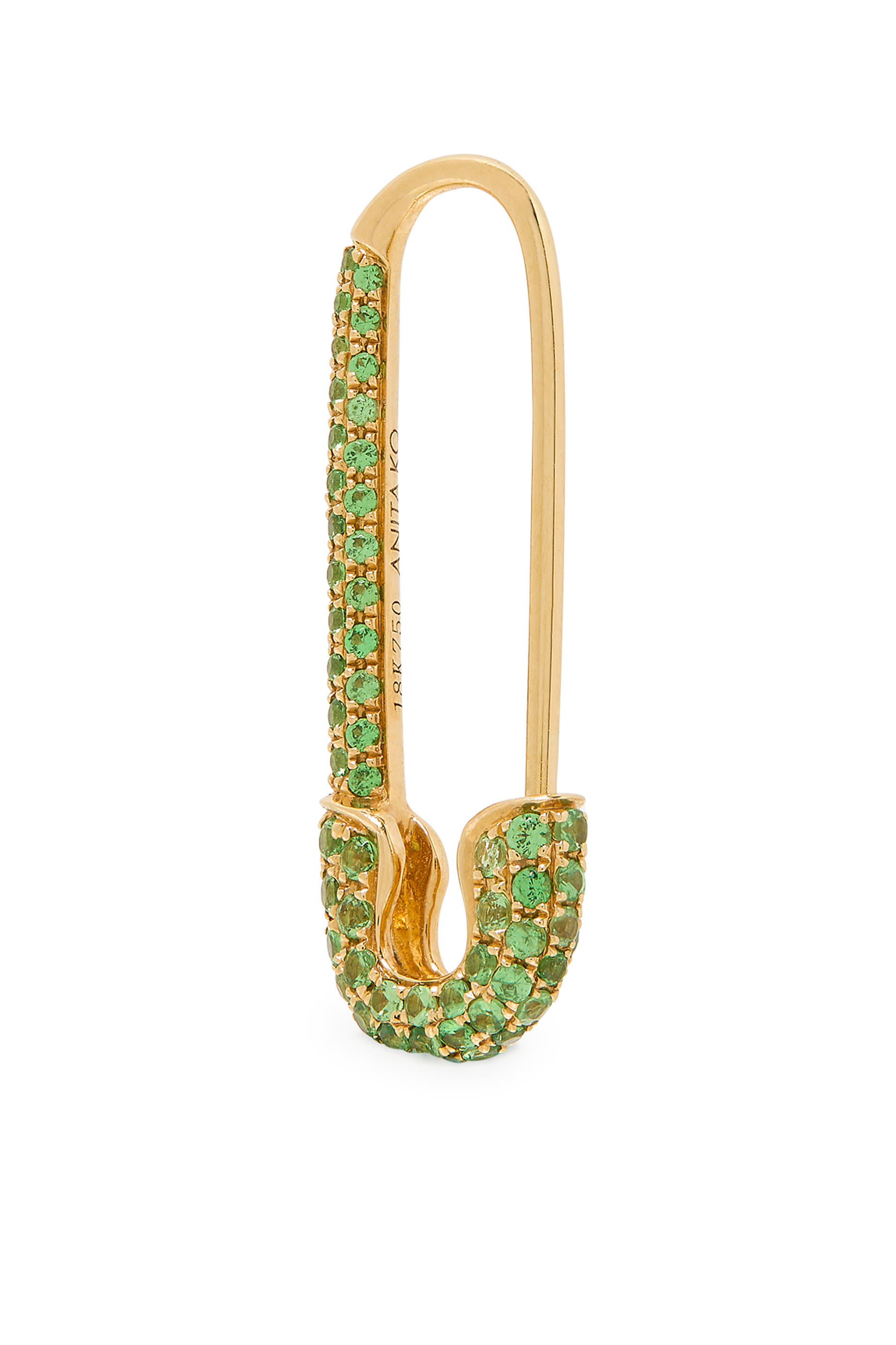 Tsavorite Safety Pin Earring, 18K Yellow Gold & Tsavorite