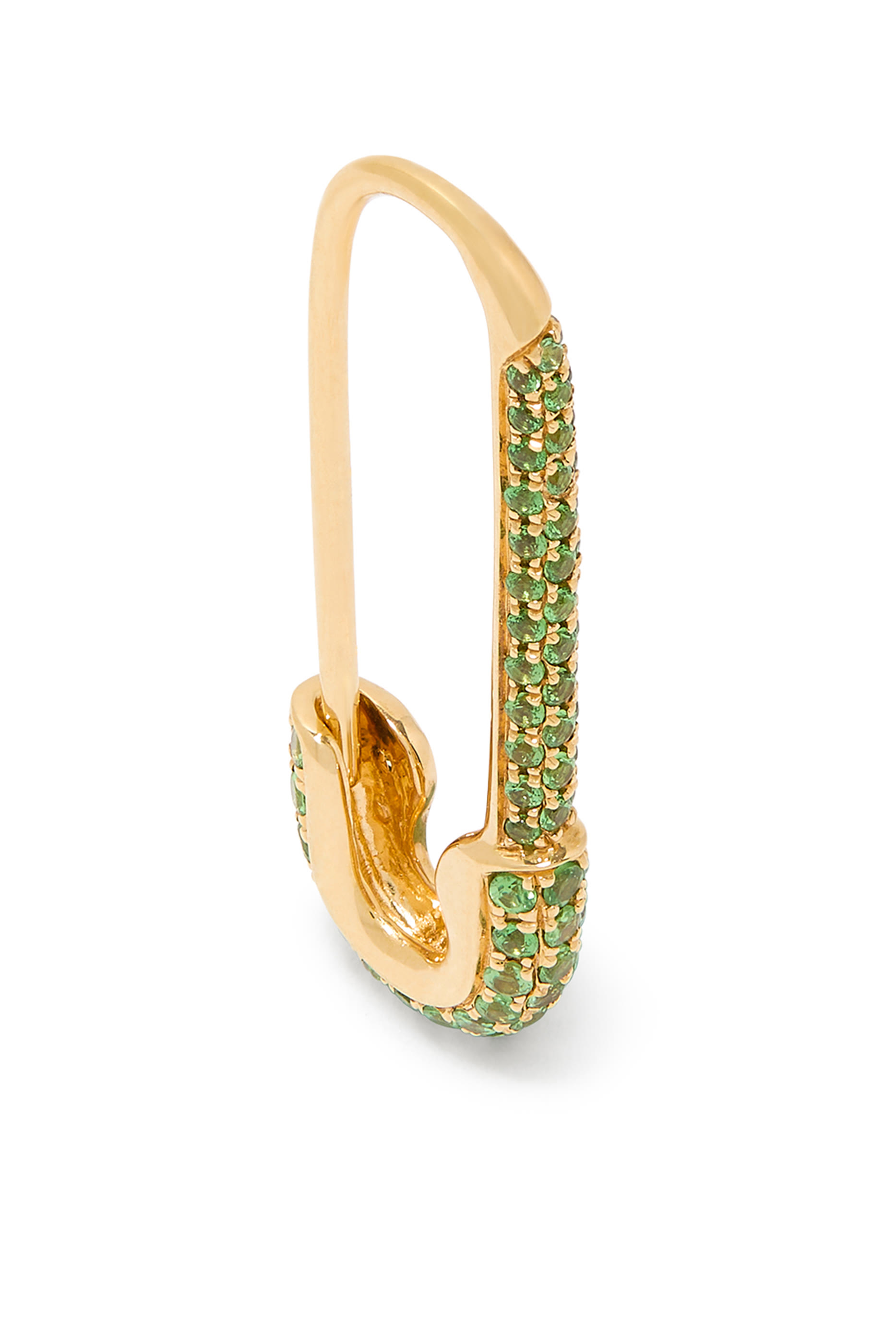 Tsavorite Safety Pin Earring, 18K Yellow Gold & Tsavorite