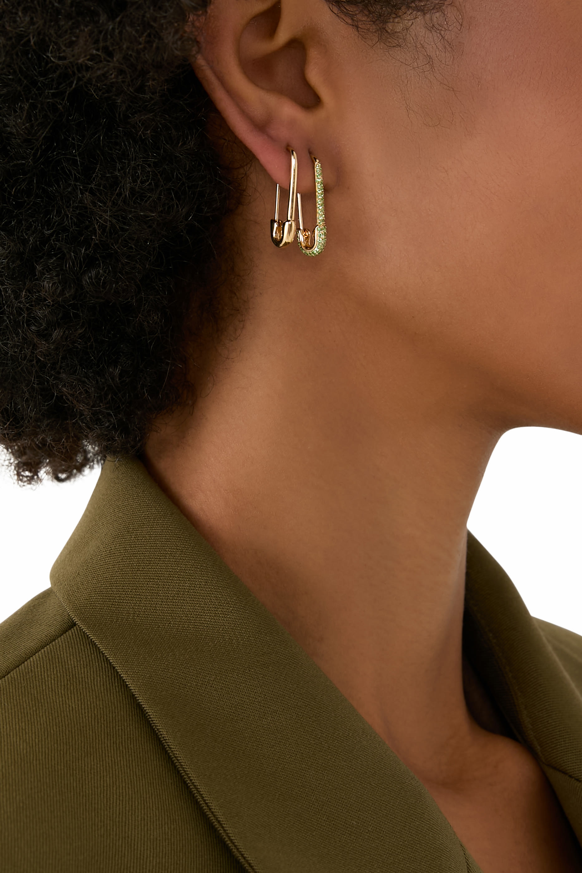 Tsavorite Safety Pin Earring, 18K Yellow Gold & Tsavorite