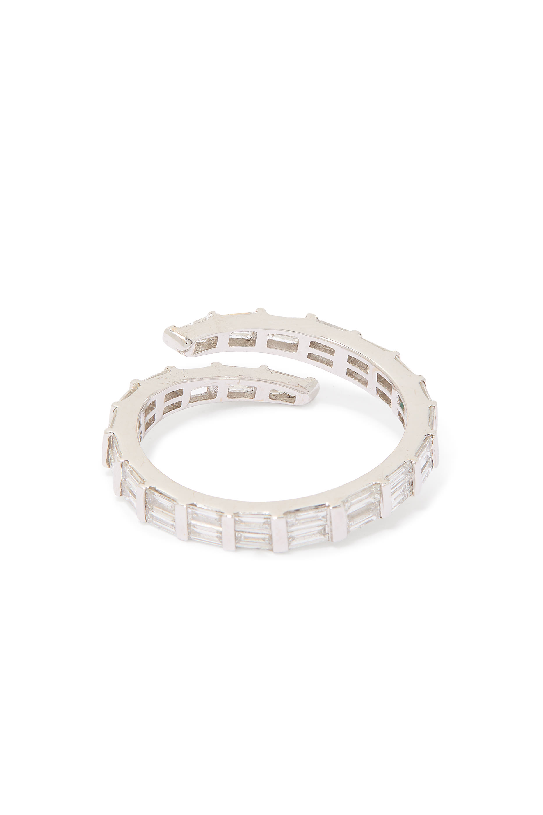 Two Row Baguette Diamond Pinky Coil Ring, 18K White Gold & Diamonds