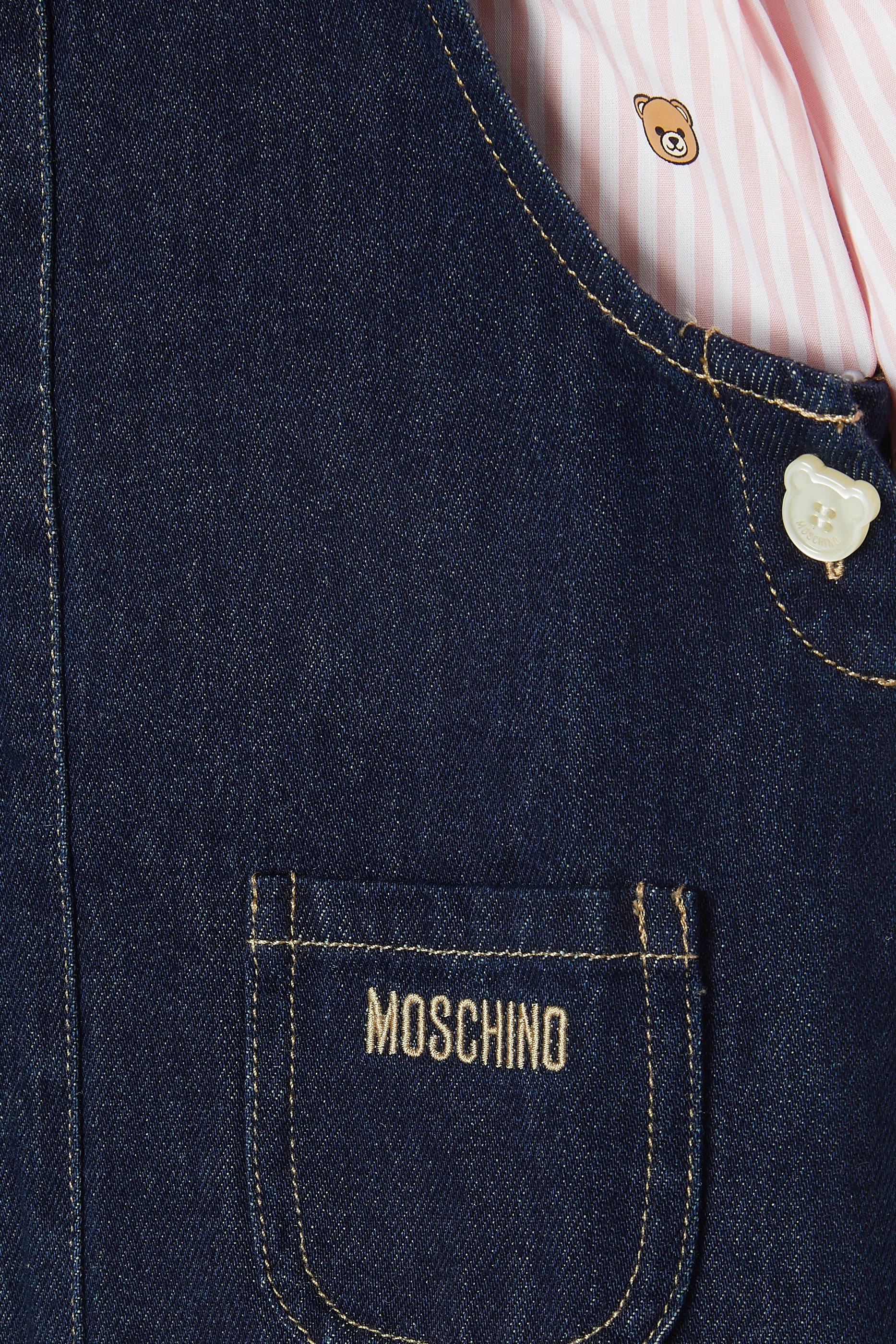 Kids Cotton Poplin Jacquard Shirt & Denim Dungarees Suit