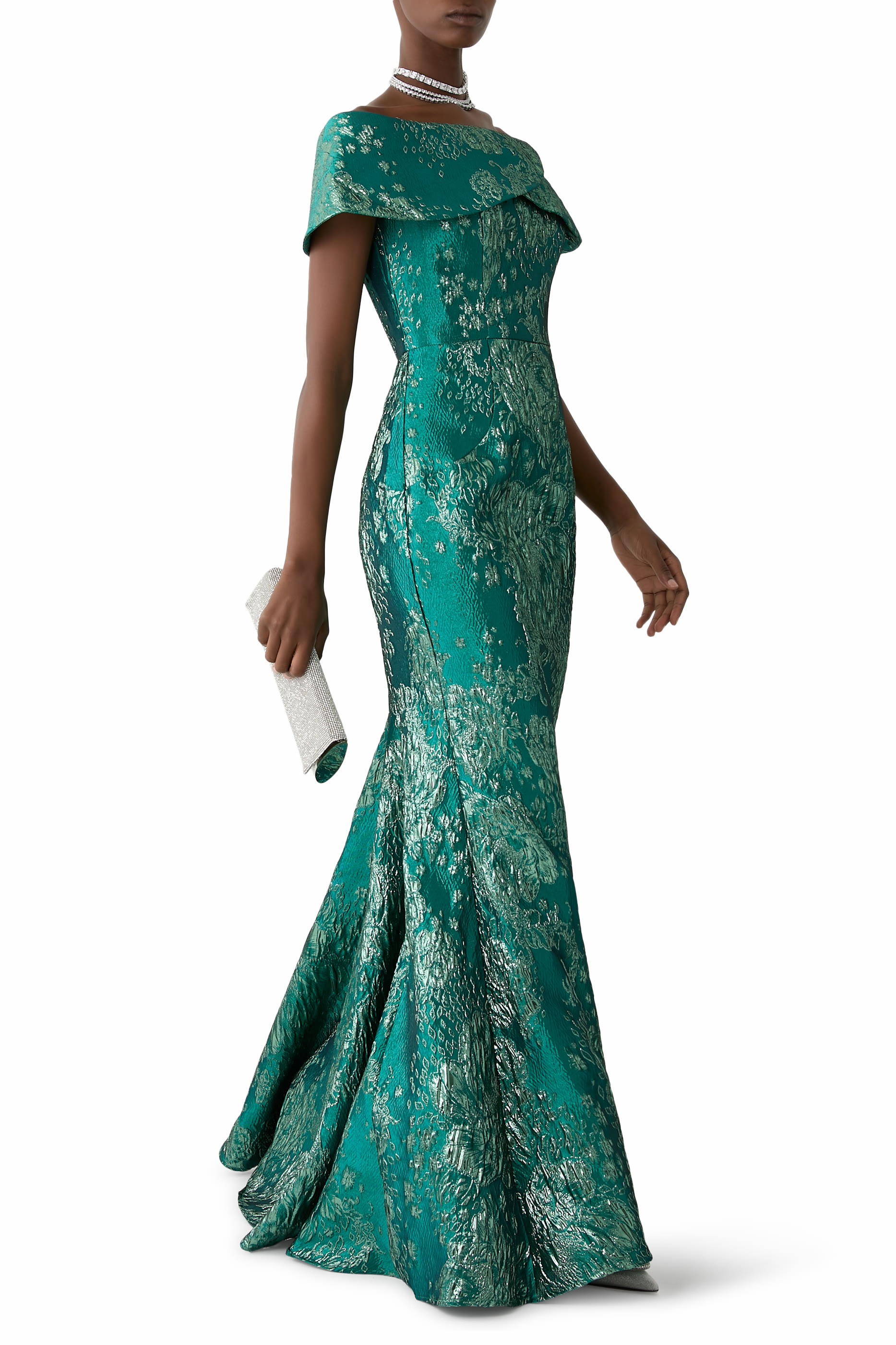 Off-Shoulder Jacquard Gown