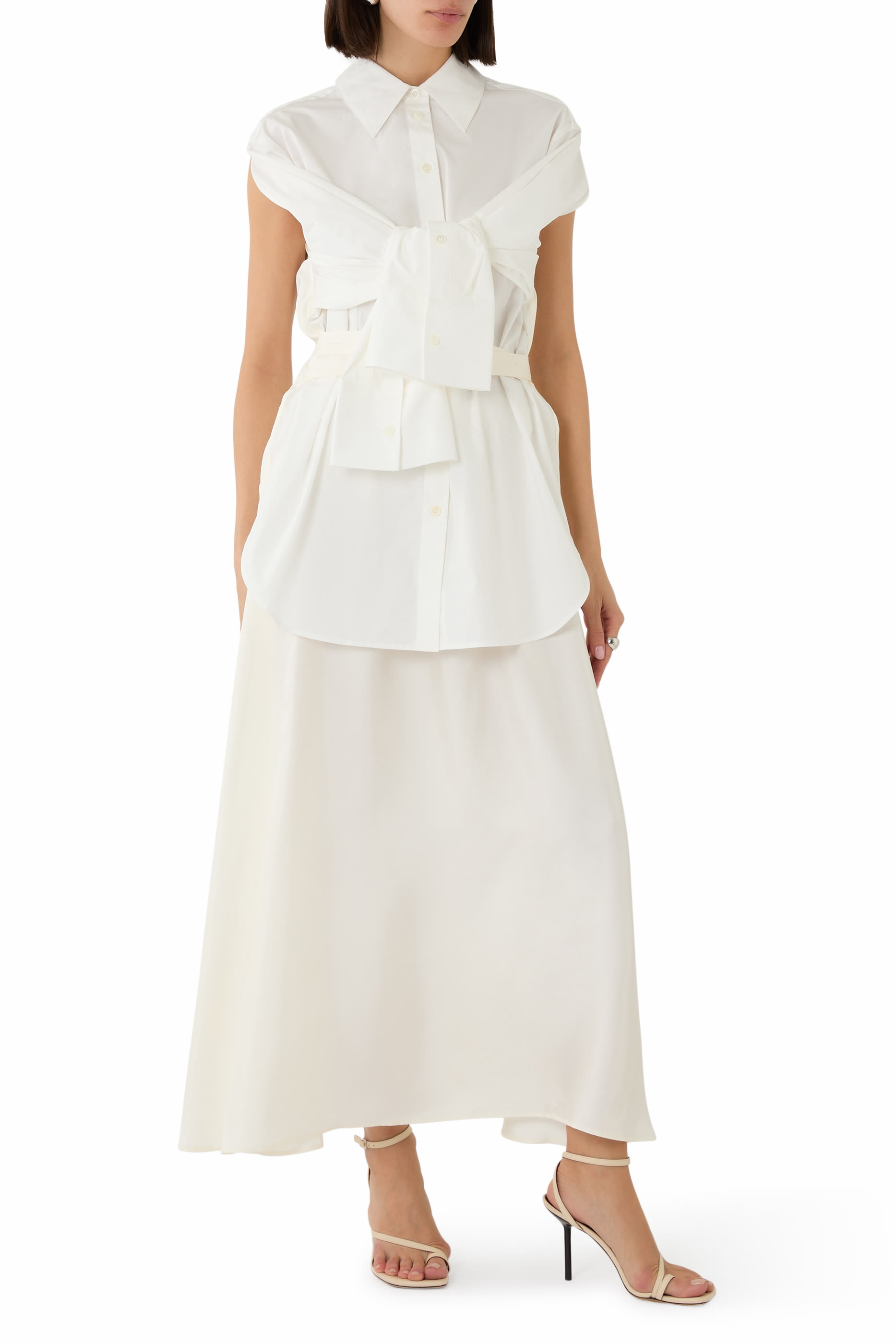  Poplin Silk Combined Gilet-Dress