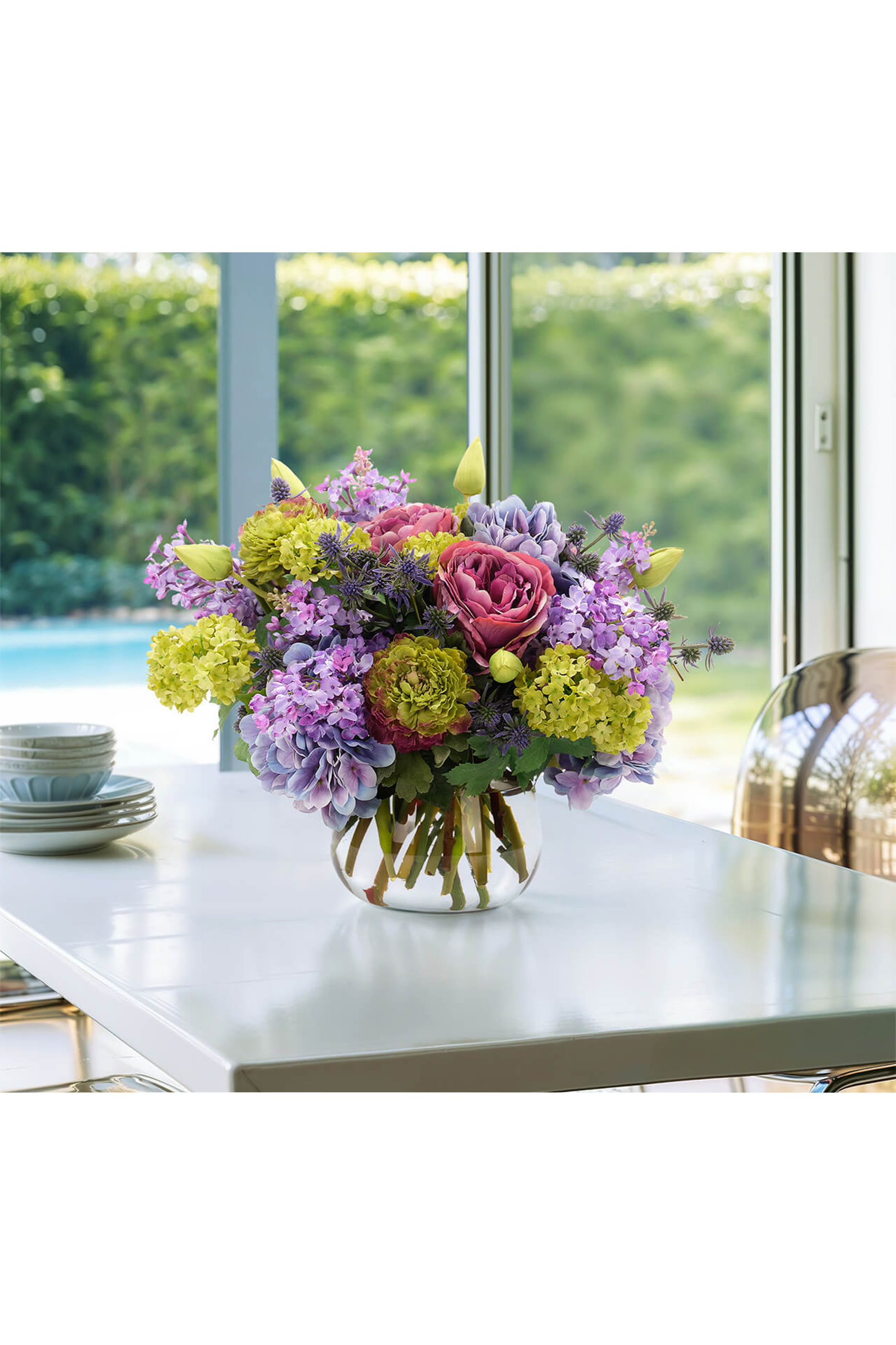 Lavender Rose Snowball Silk Arrangement