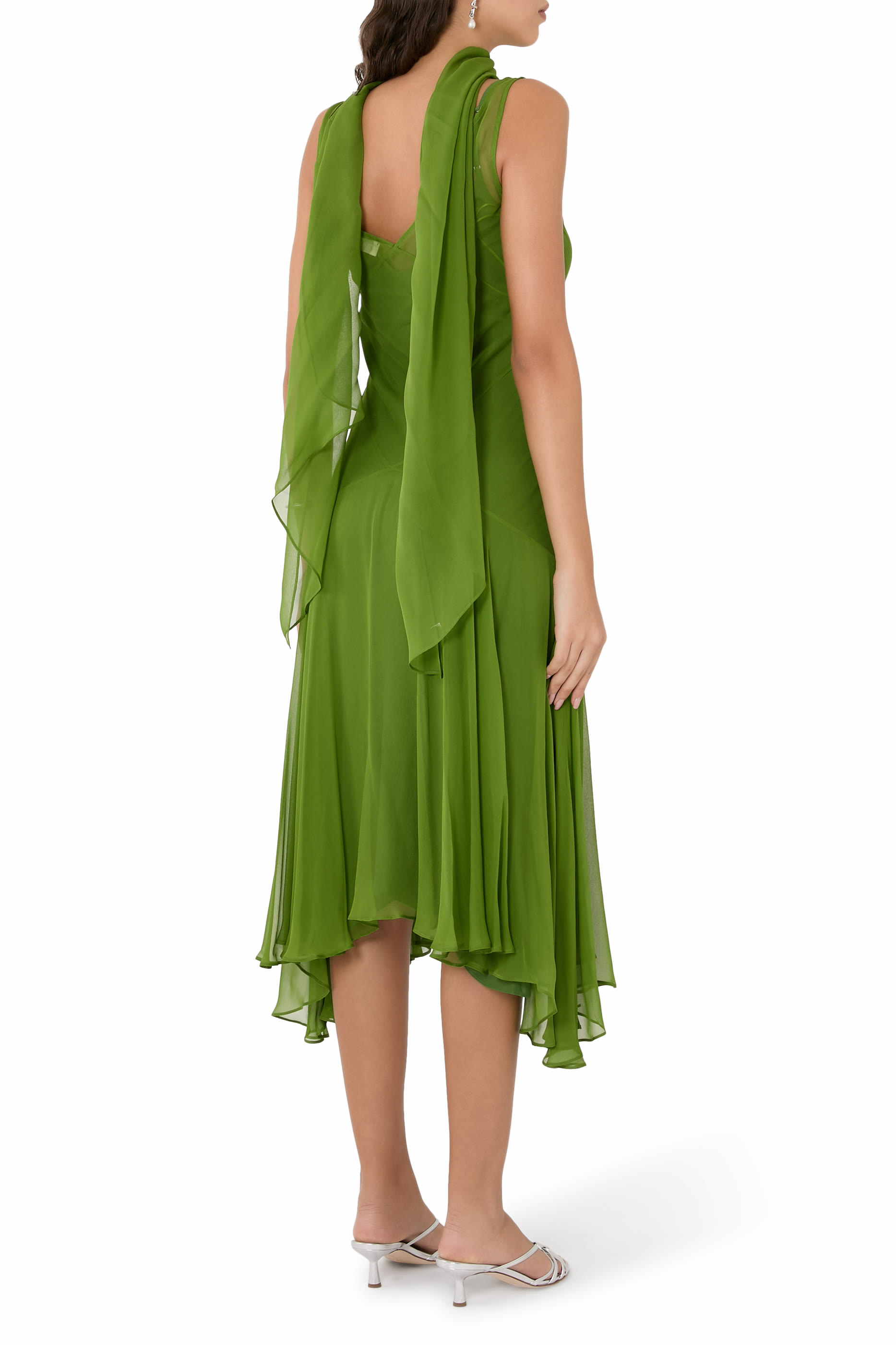 Slip Dress with Handkerchief Hem and Scarf