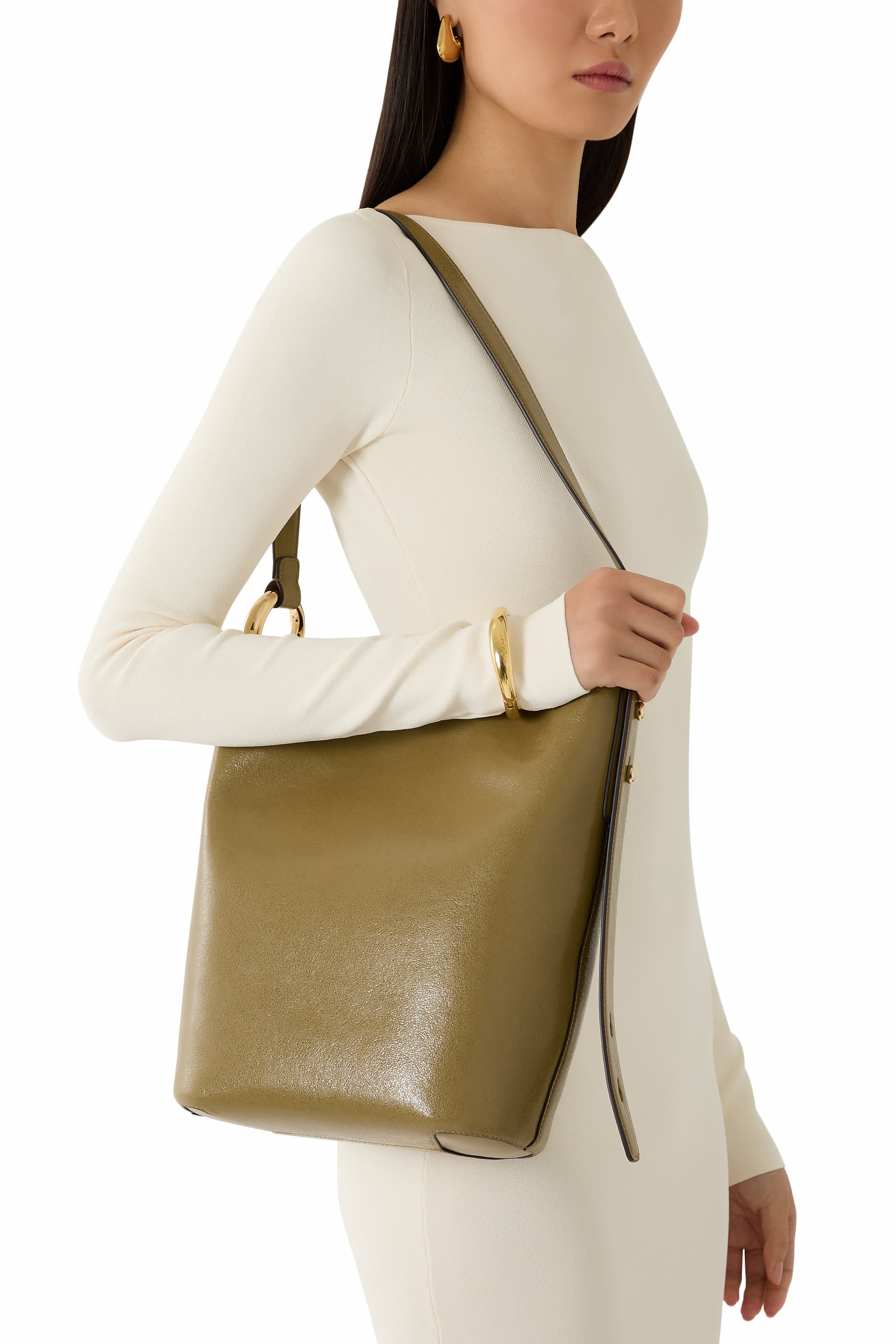Halo Glazed Leather Bucket Bag
