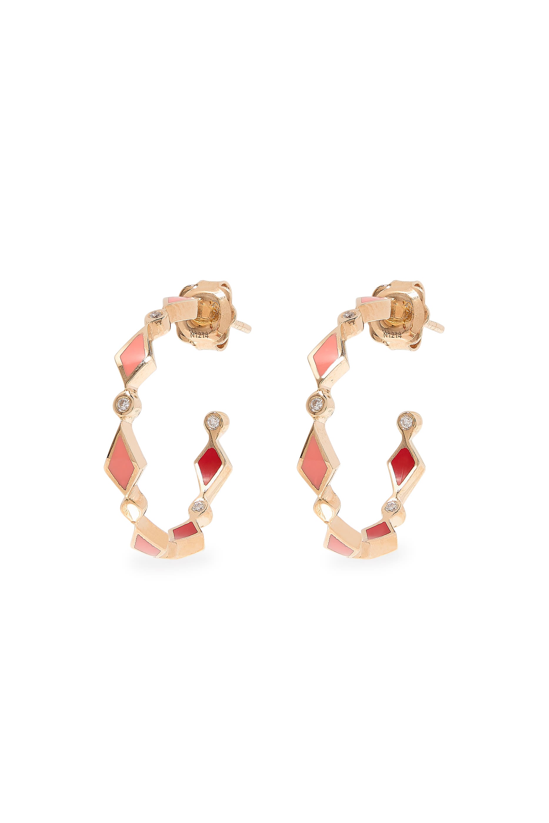 Mosaic Single Hoops Earrings, 18k Rose Gold & Diamonds, Enamel