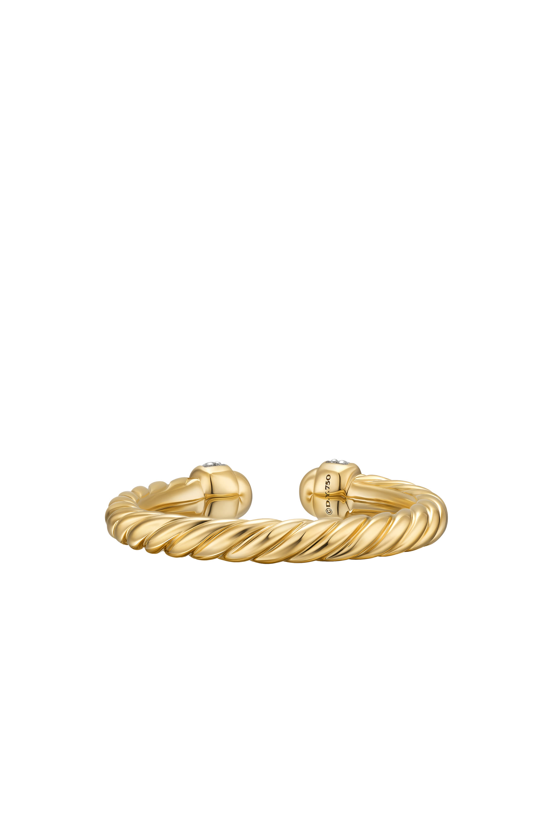 Cable Band Open Ring, 18K Yellow Gold & Diamonds
