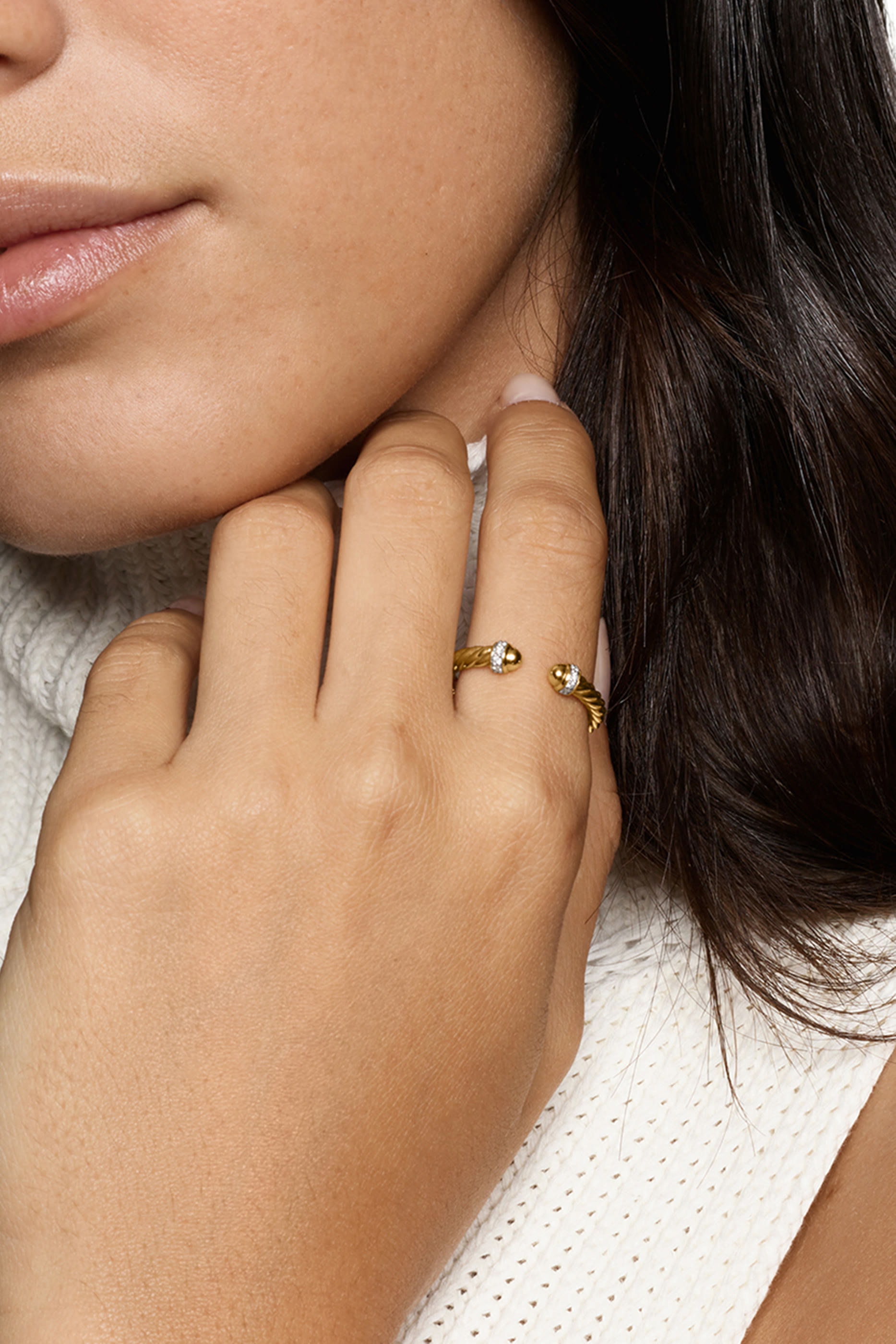 Cable Band Open Ring, 18K Yellow Gold & Diamonds
