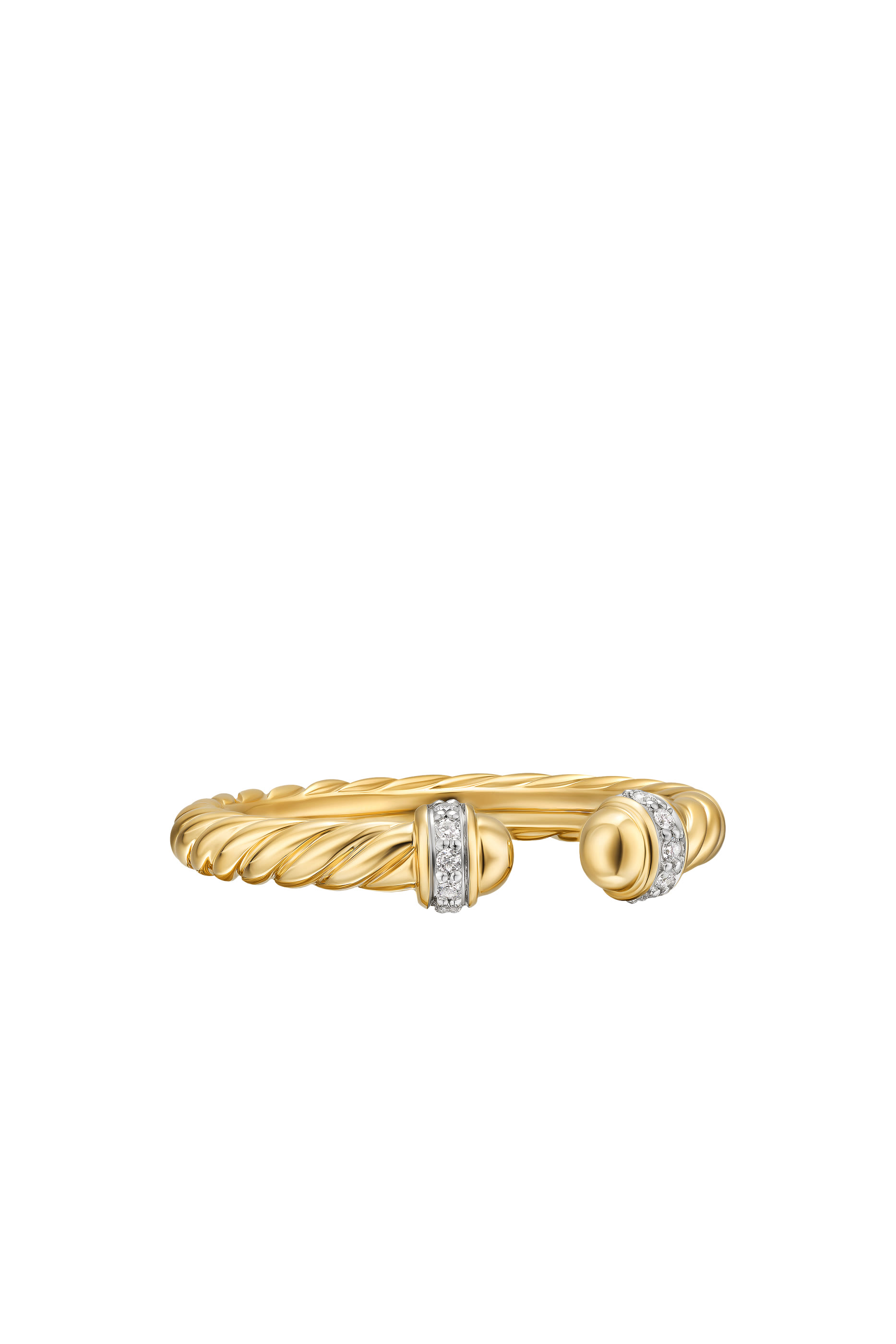 Cable Band Open Ring, 18K Yellow Gold & Diamonds