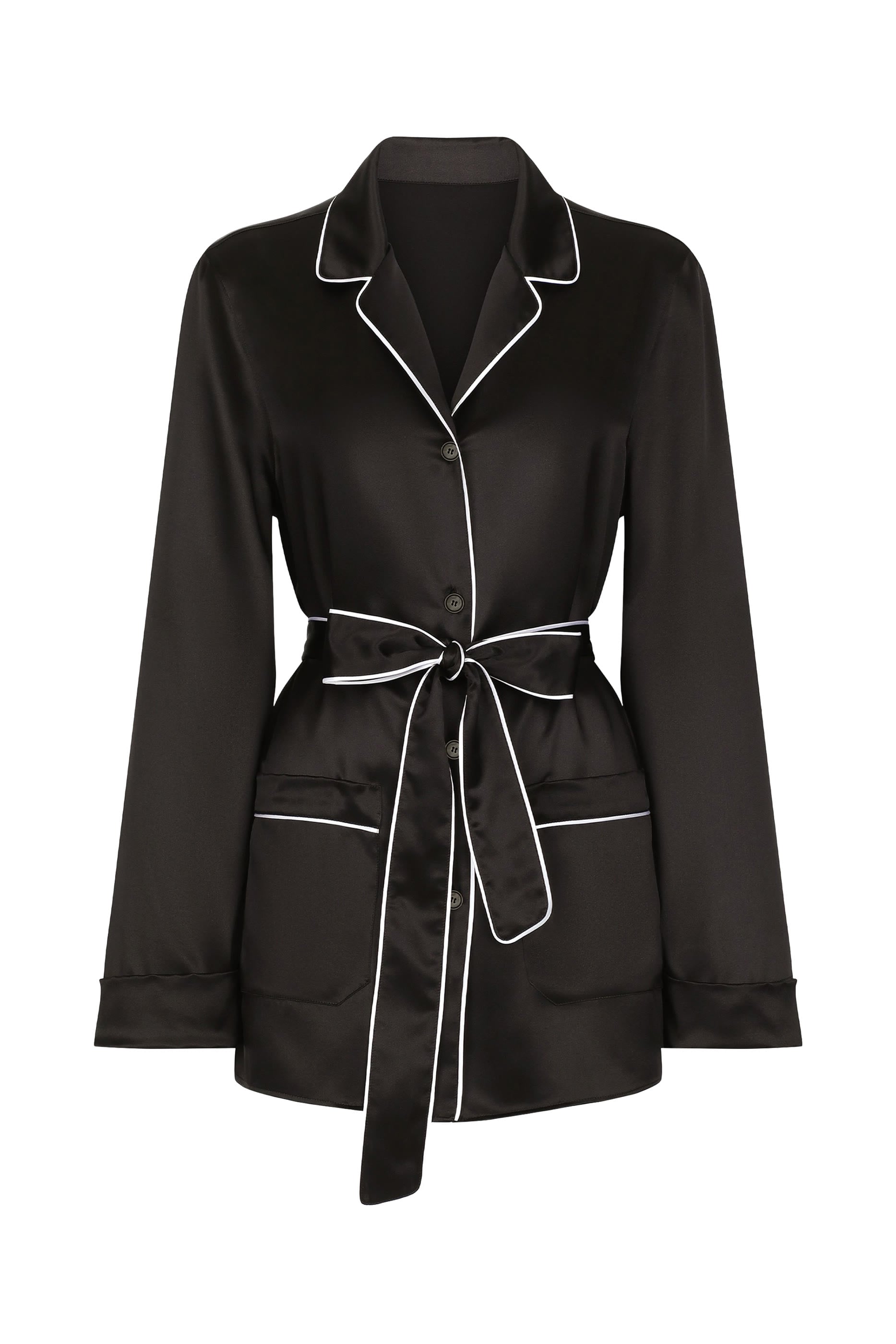 Contrasting Piping Silk Pajama Shirt