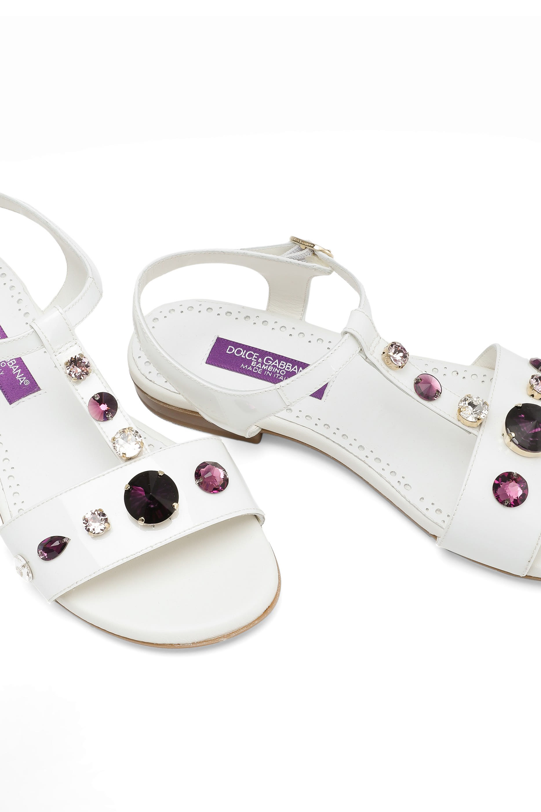 Kids Patent Leather Sandals with Embroidery