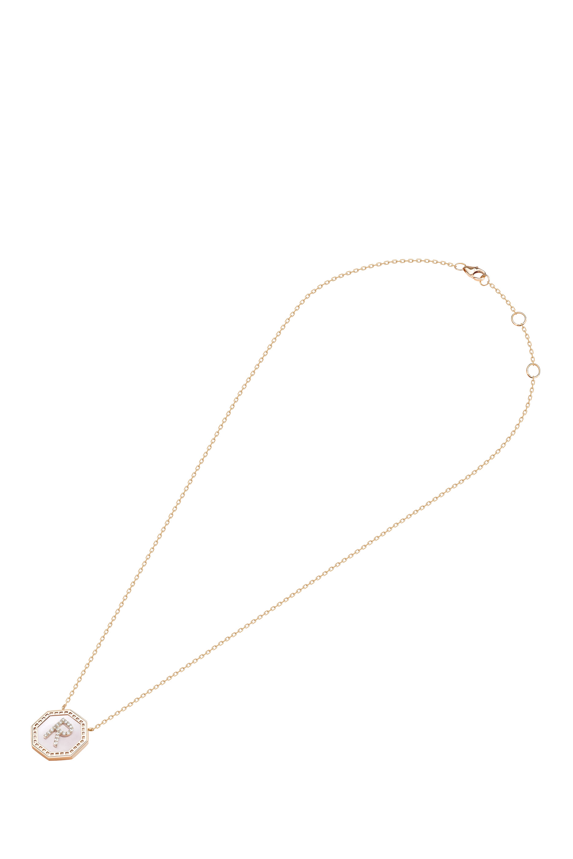 Harf Turath Letter R Necklace, 18k Rose Gold & Diamonds