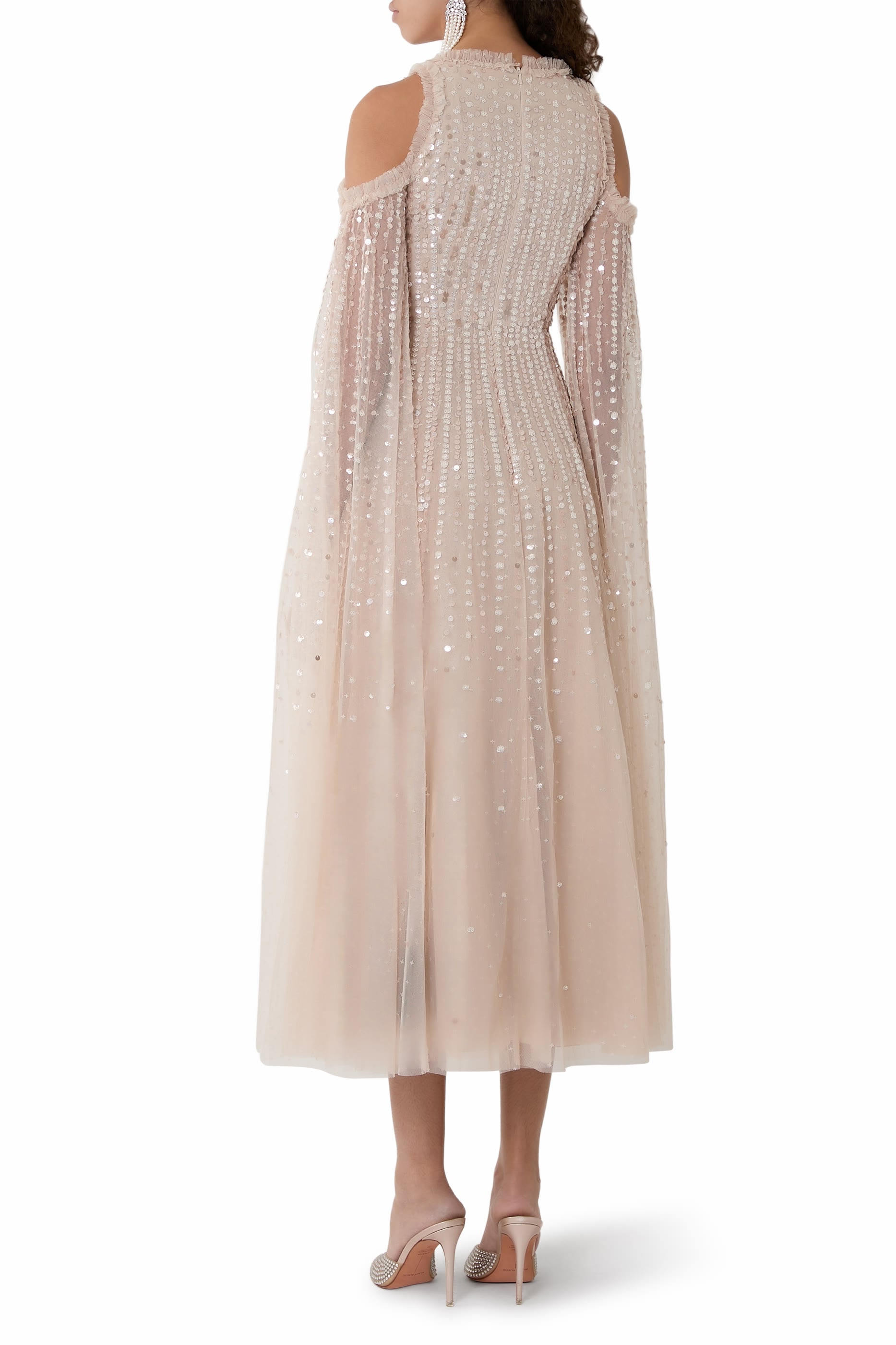 Moonlight Sequin Cape Sleeve Ankle Gown