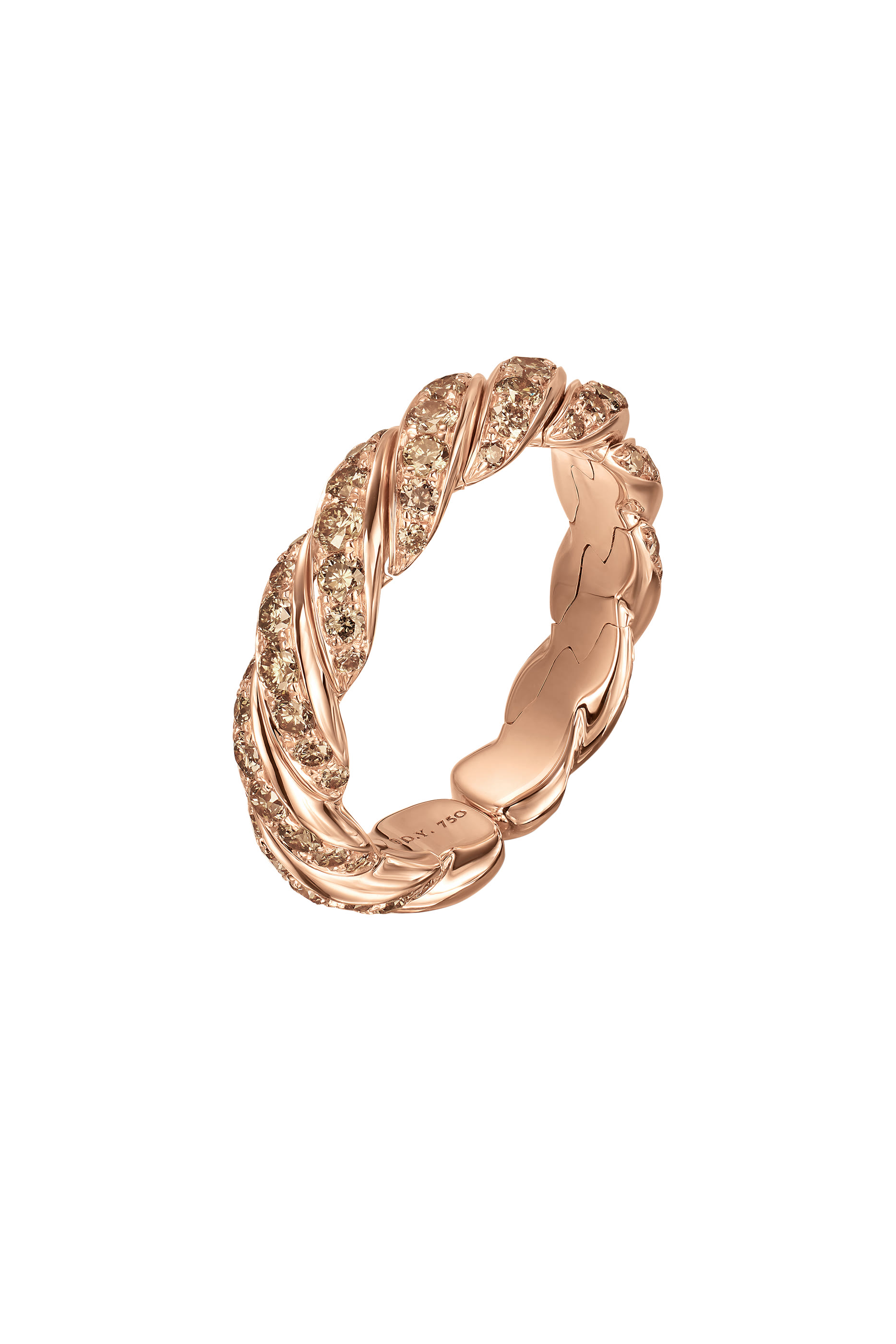 Sculpted Cable Flex Band Ring, 18k Rose Gold & Cognac Diamonds