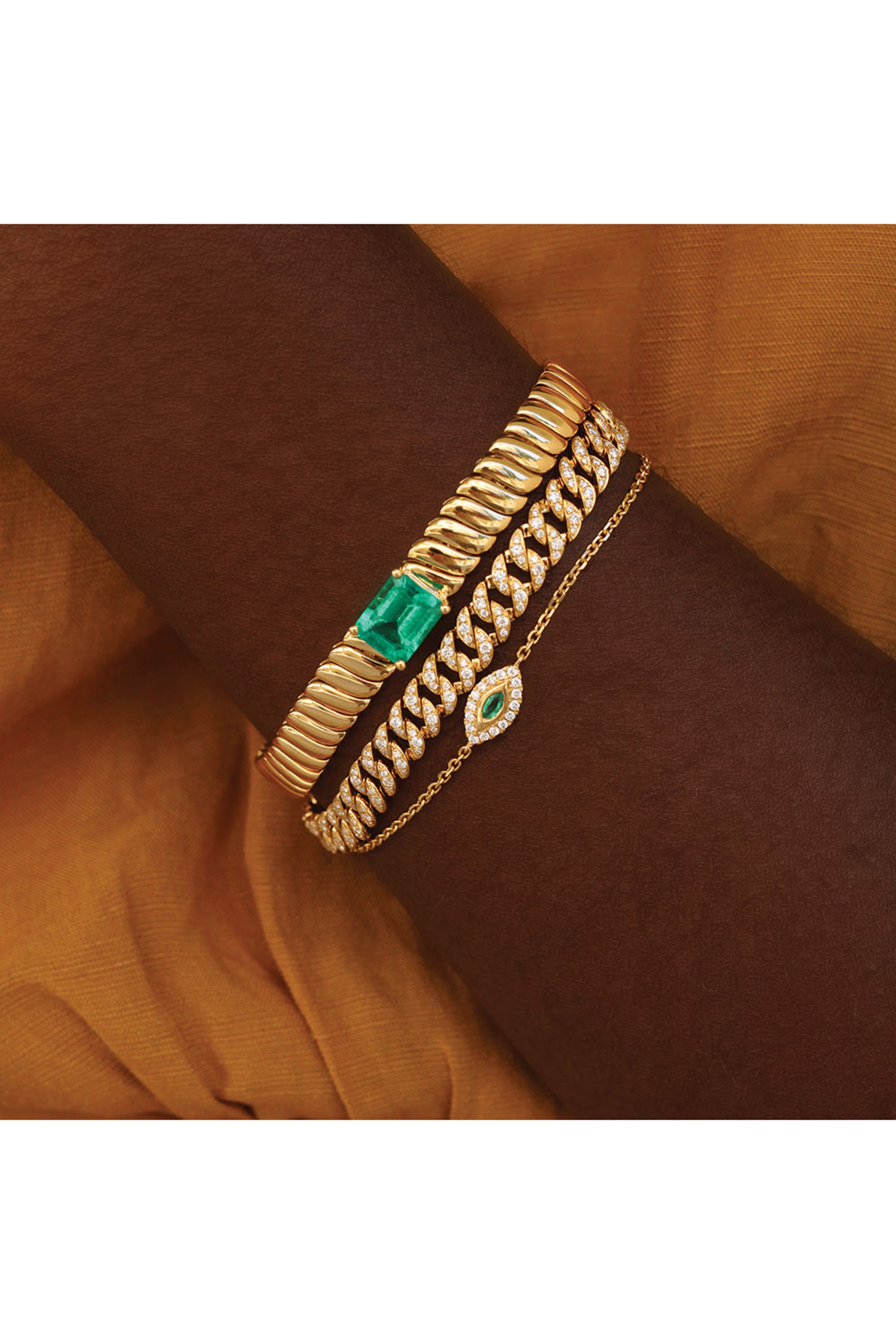 Emerald Evil Eye Chain Bracelet, 18k Yellow Gold & Emerald, Diamonds
