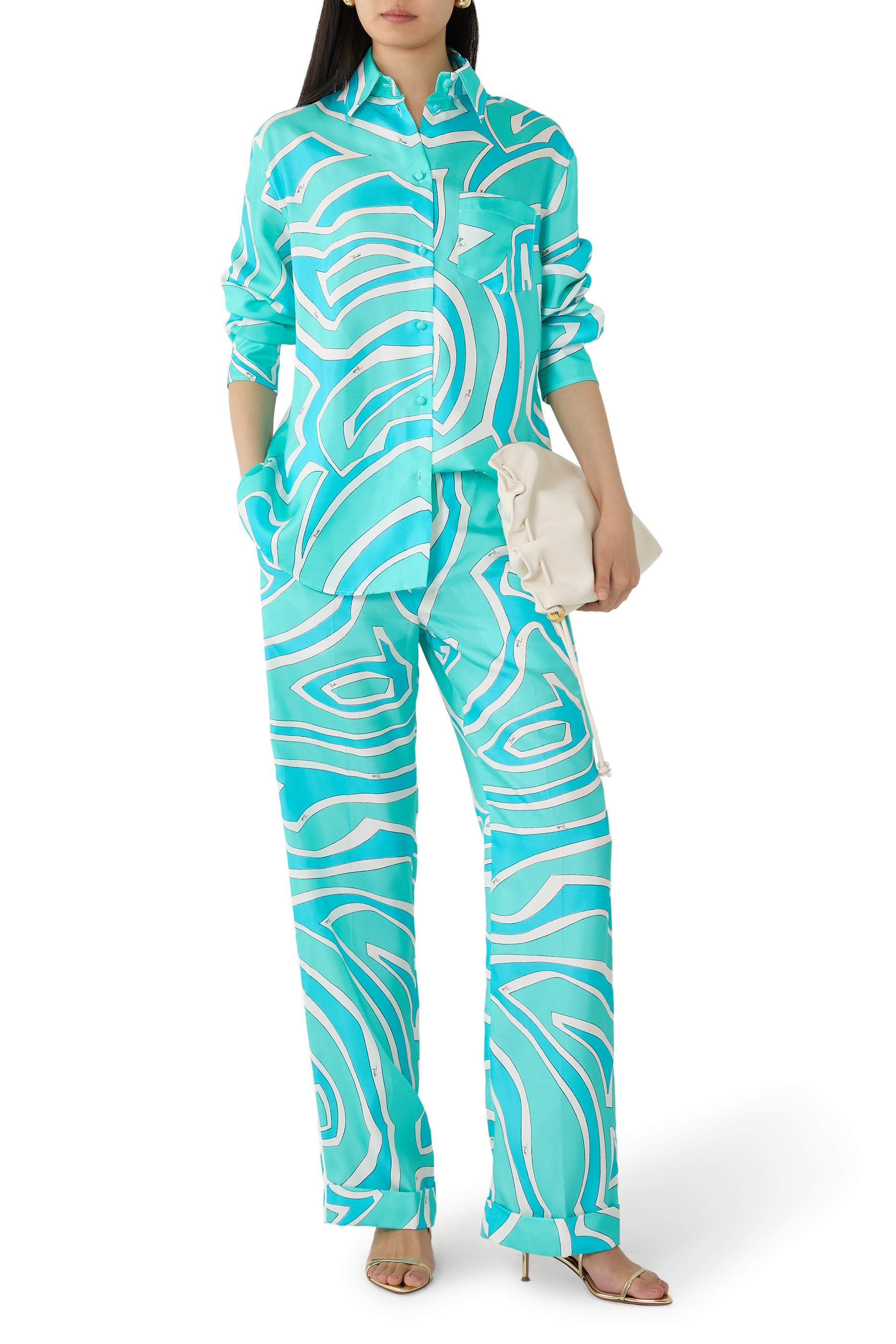 Printed Silk Twill Wide-Leg Pants