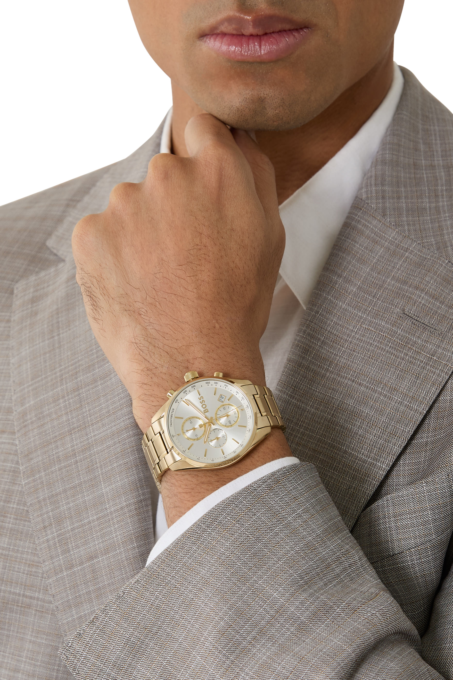 Gold-Tone Chronograph Watch with Silver-White Dial 