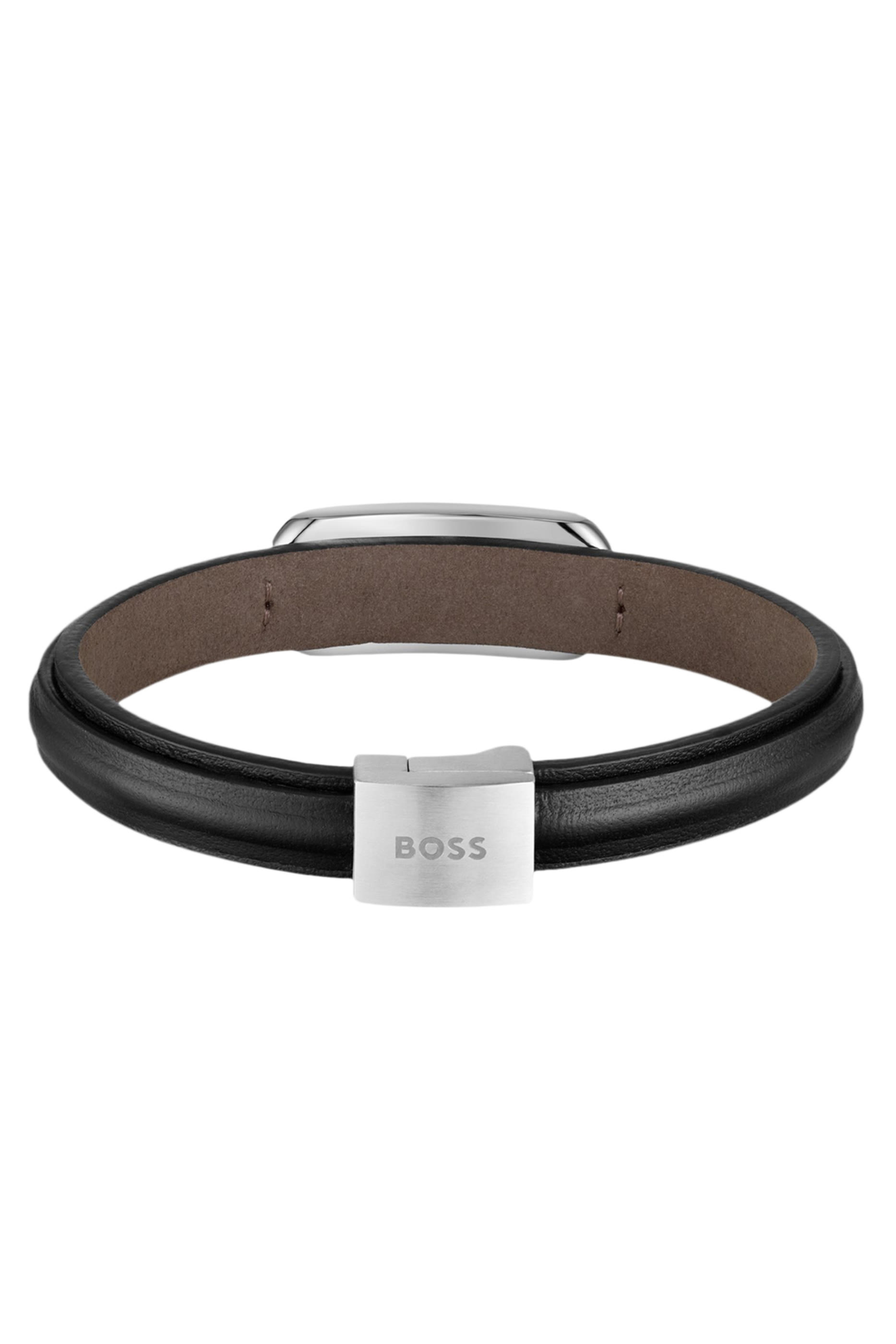  Layered Leather Cuff with Branded Silver-Tone Link