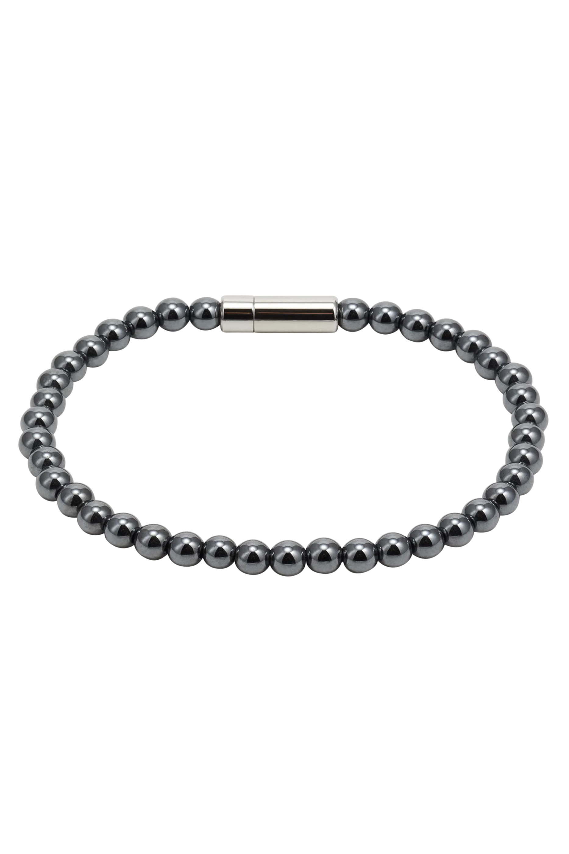 Hematite-Bead Cuff with Logo Closure 
