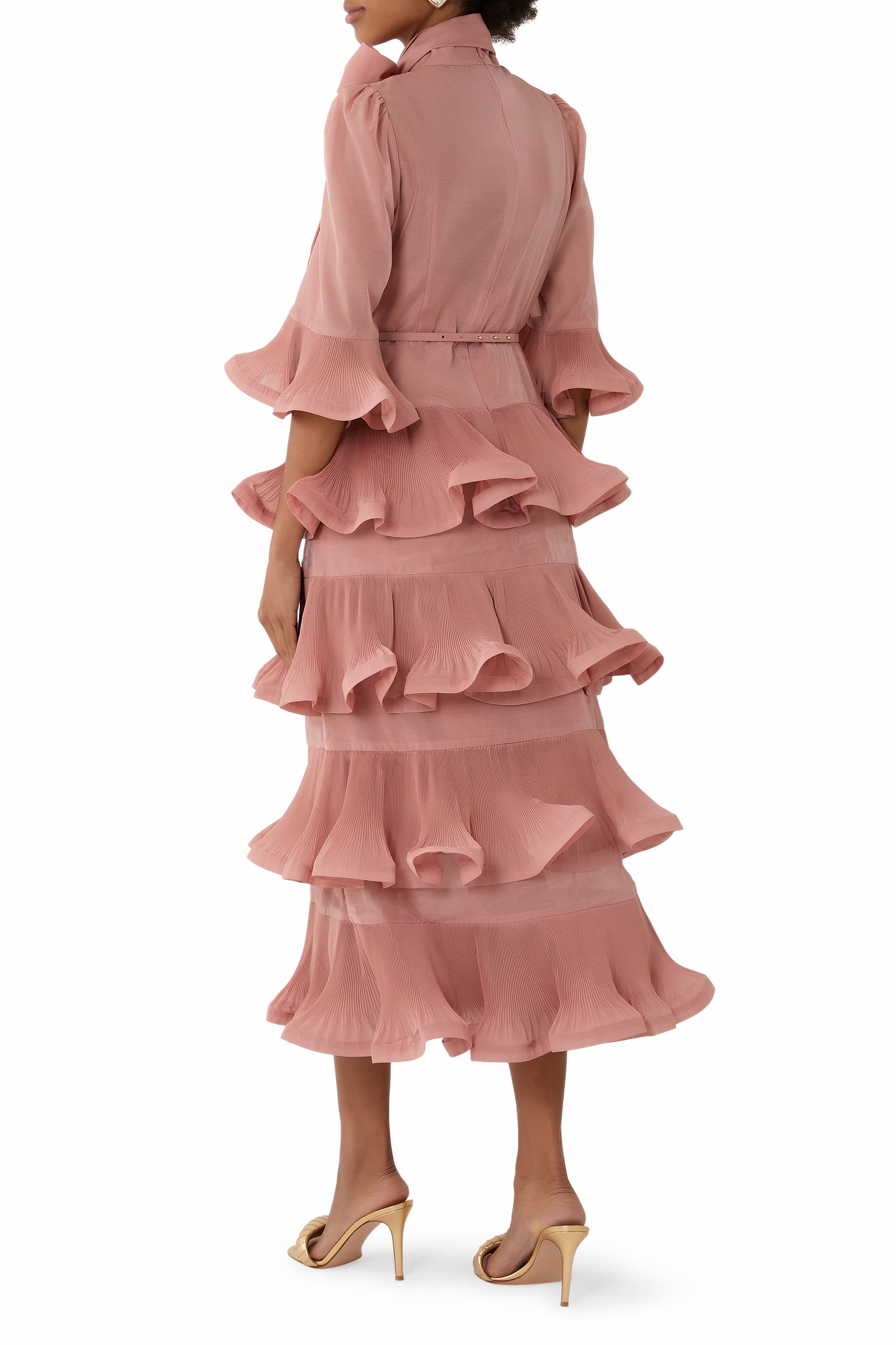 Pleated Sleeved Midi Dress