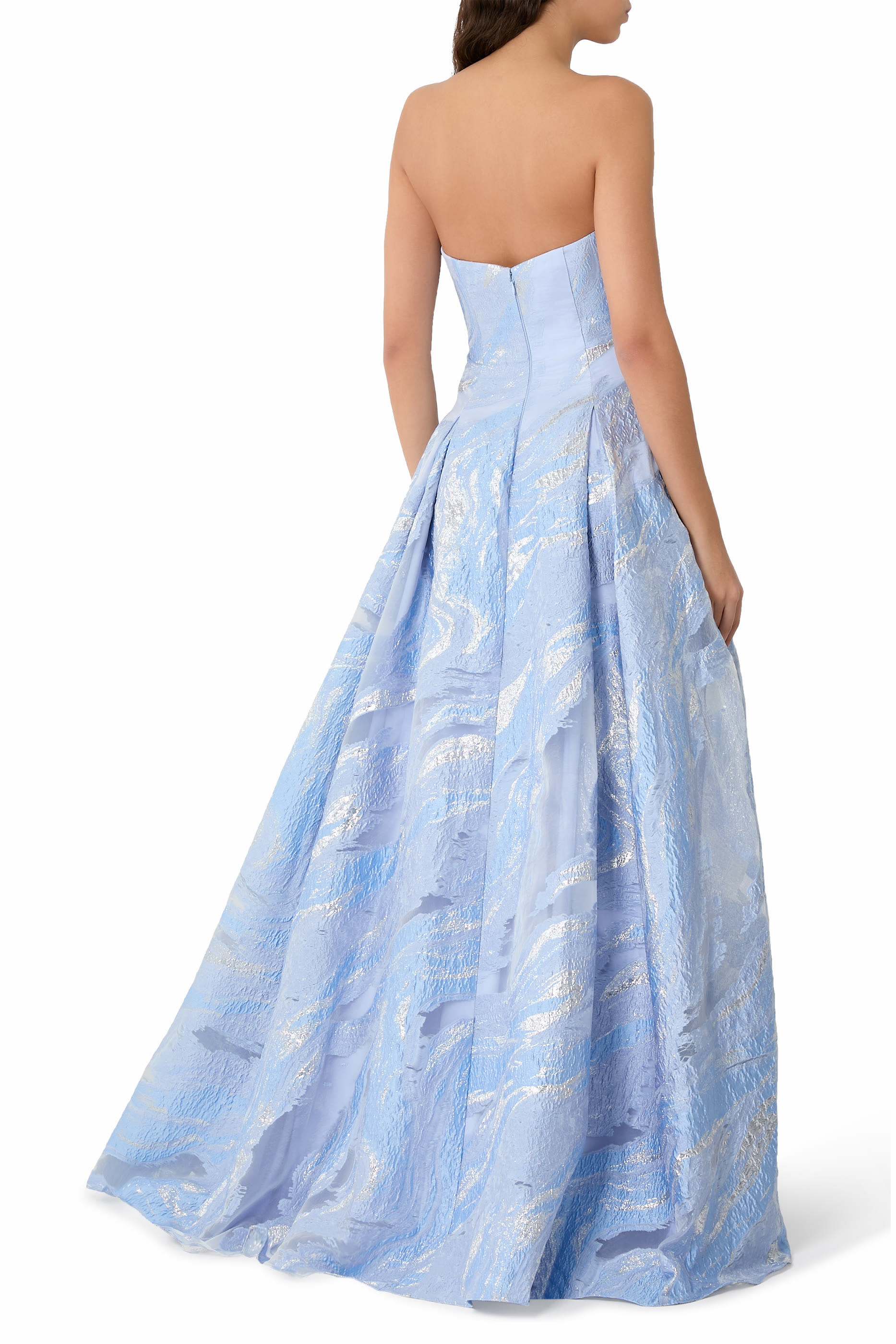  Strapless Metallic Brocade Ball Gown 