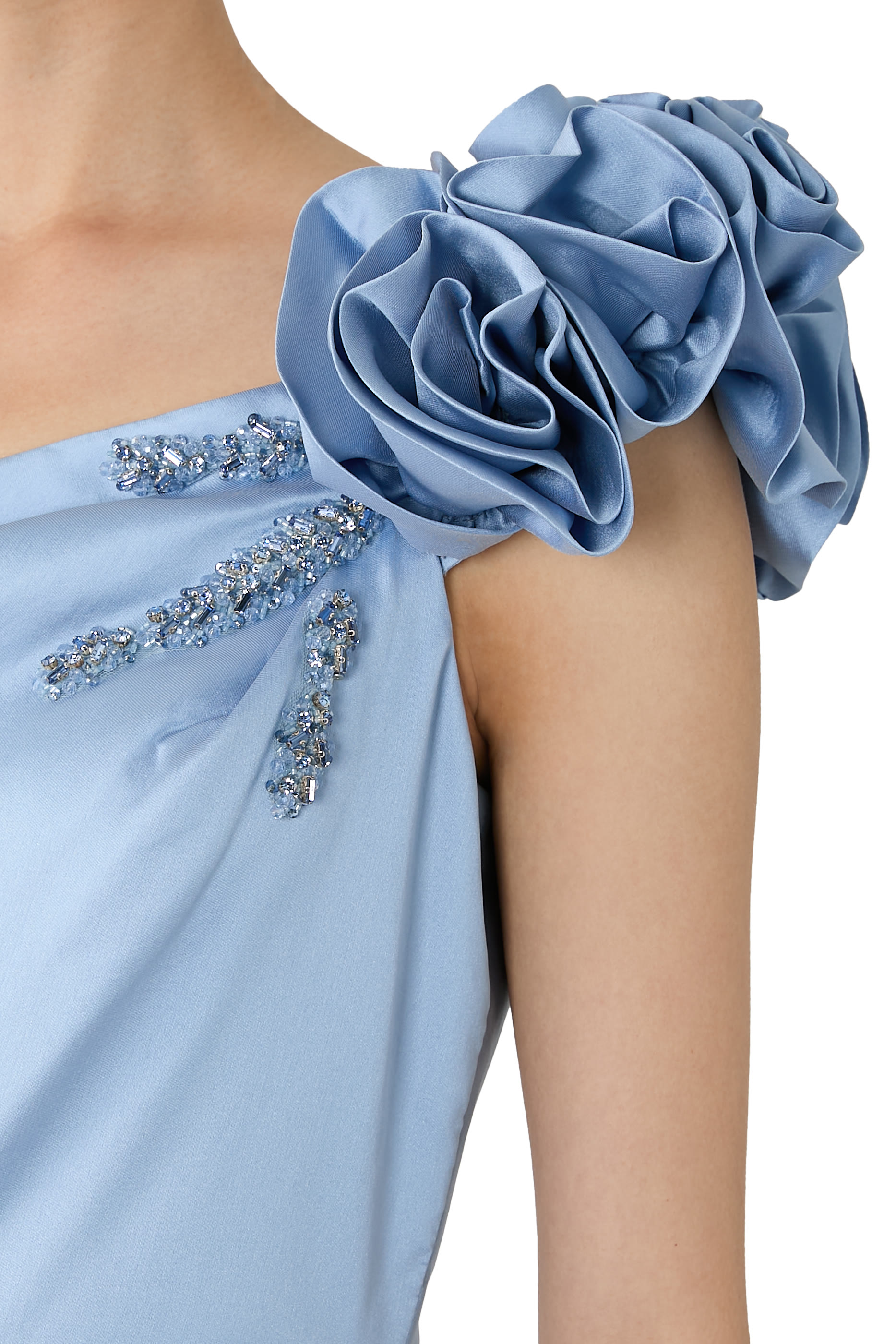  Mikado Flower One Shoulder Bead Appliqué Gown
